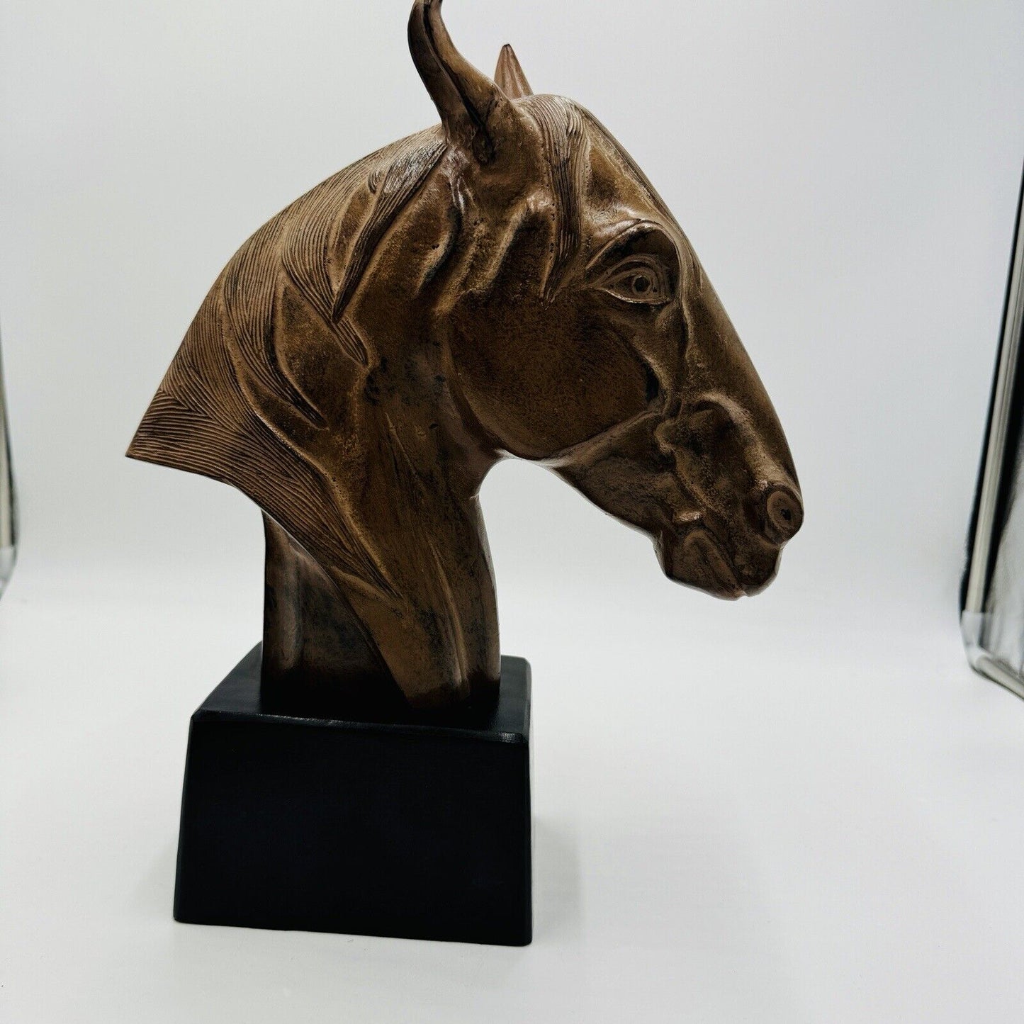 Bombay Cast Metal Solid Horse Head Sculpture Brown Black Base India Made Rare