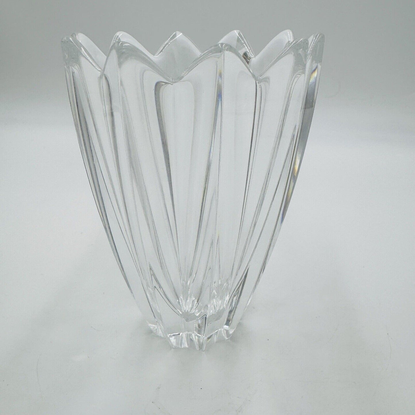 Vintage Orrefors Crystal FLEUR VASE Sweden 6” Lead Original Sticker Decor