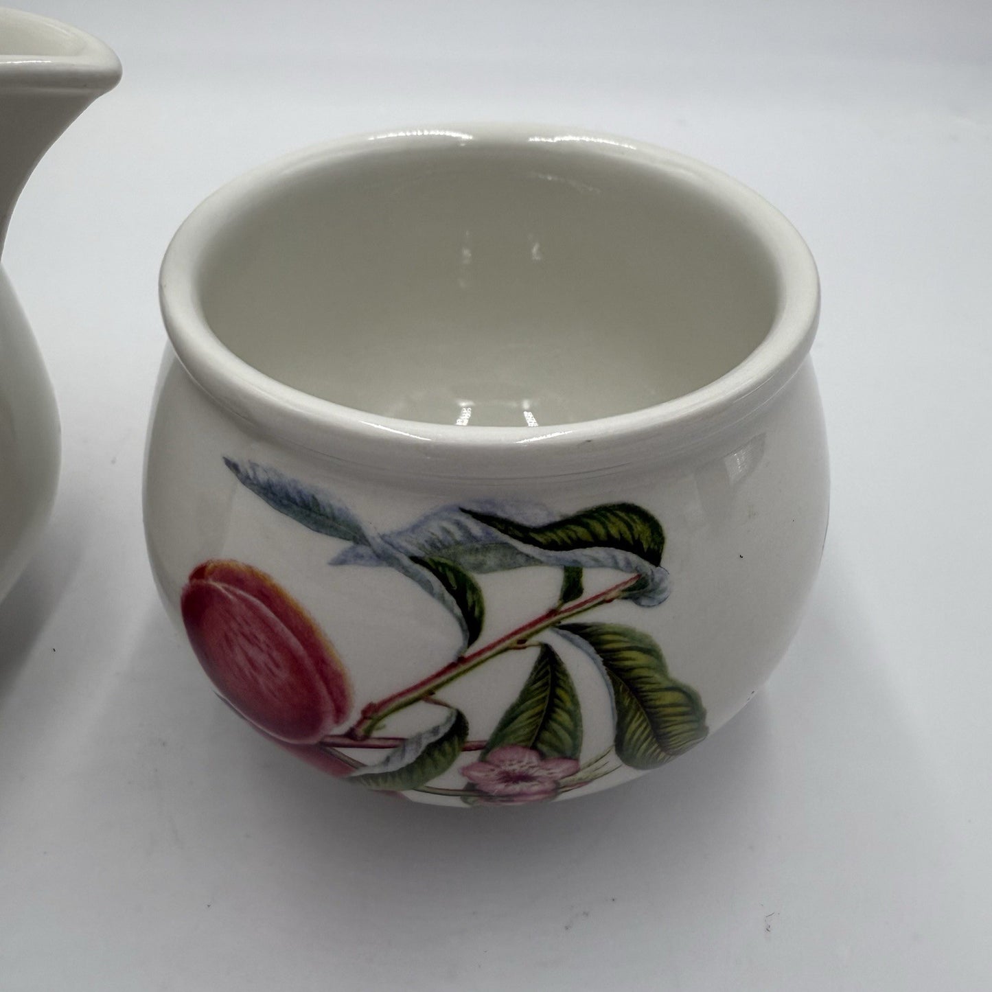 Vintage Portmeirion Pomona English China Creamer & Sugar Bowl Set Floral Fruit