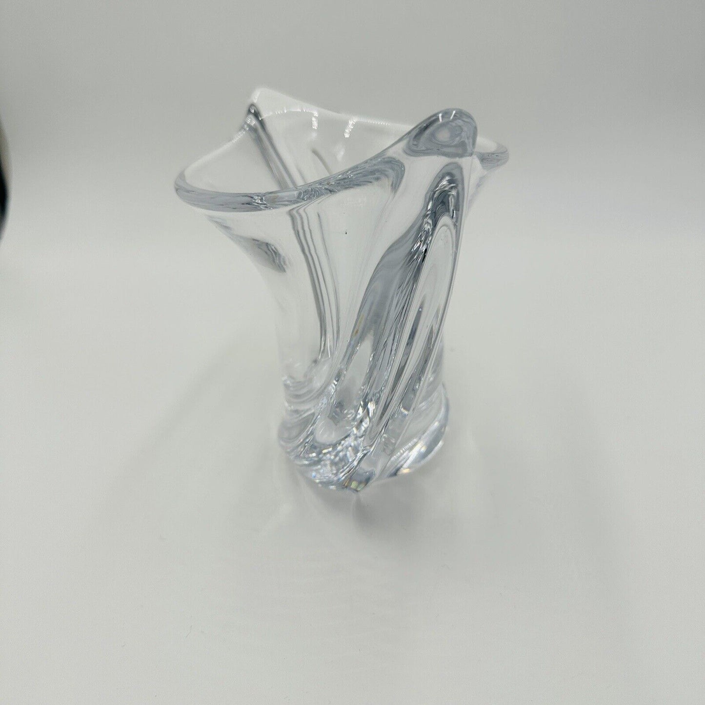 French Crystal Art Glass Twist Vase 6in H Marked Vintage Clear Decor Home MCM