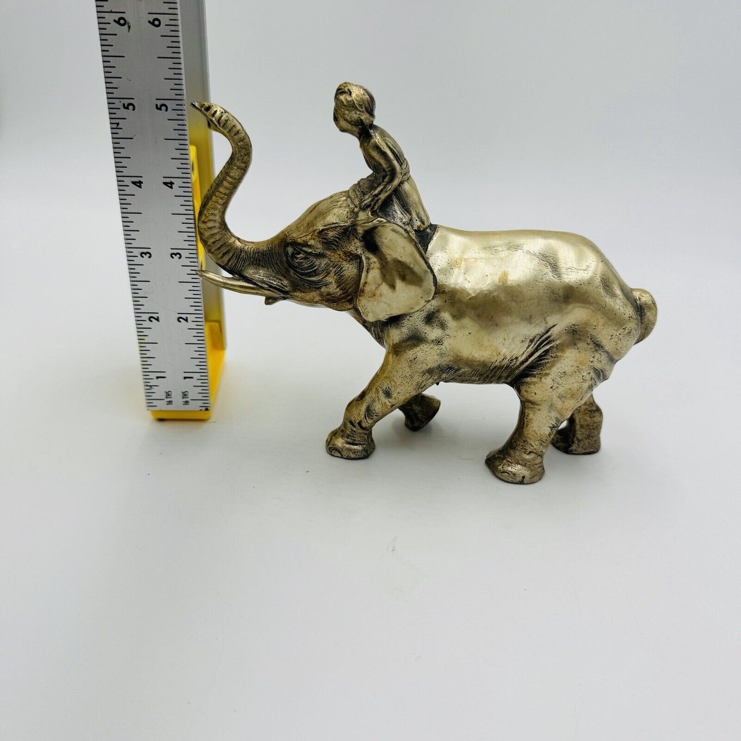 Vintage Solid Metal Elephant India Figurine Heavy Sculpture 5”H X 7” L