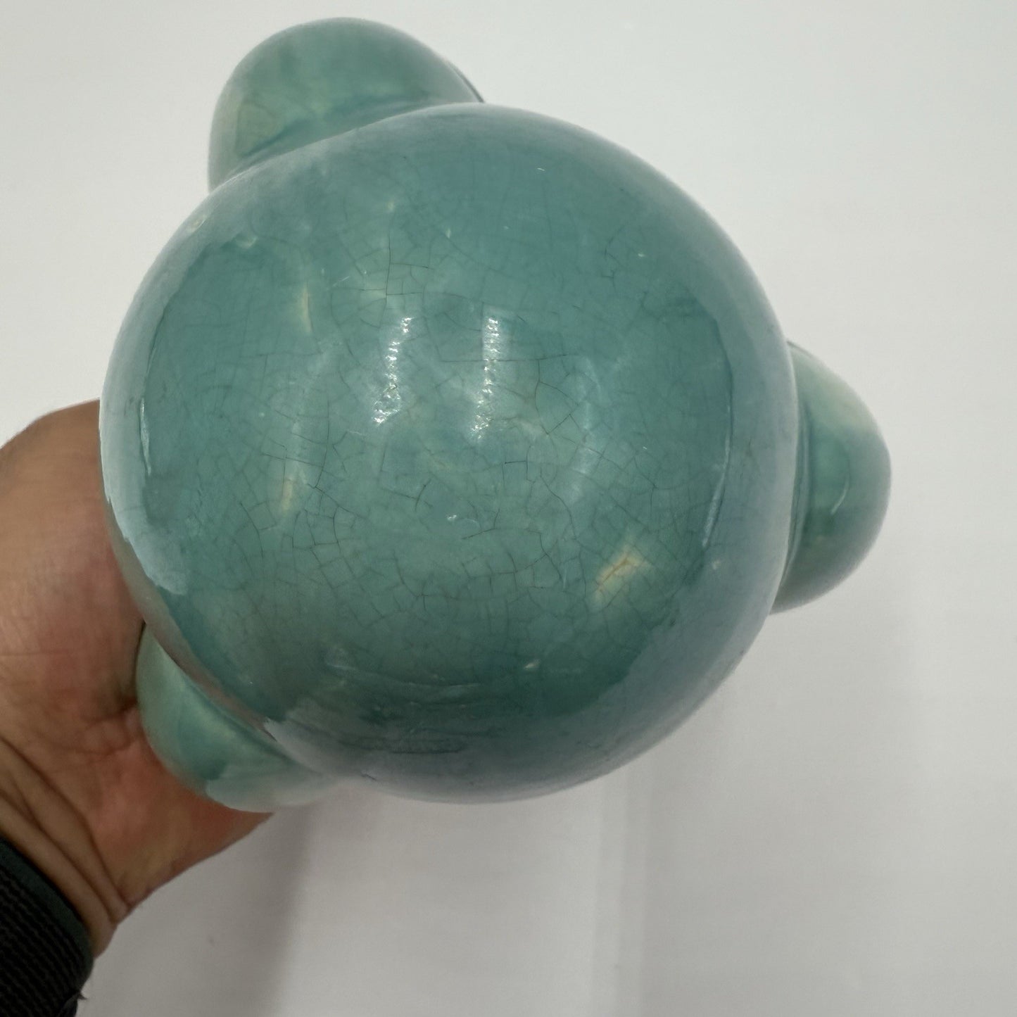 Roseville Art Pottery Ixia Art Deco 1937 hanging pocket planter turquoise 6”rare