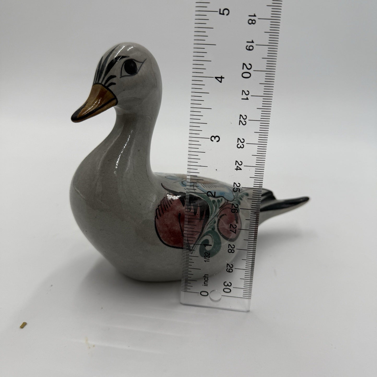 Noe Suro Mexican Folk Art Pottery Clay Floral Painted Duck Vintage Figurine