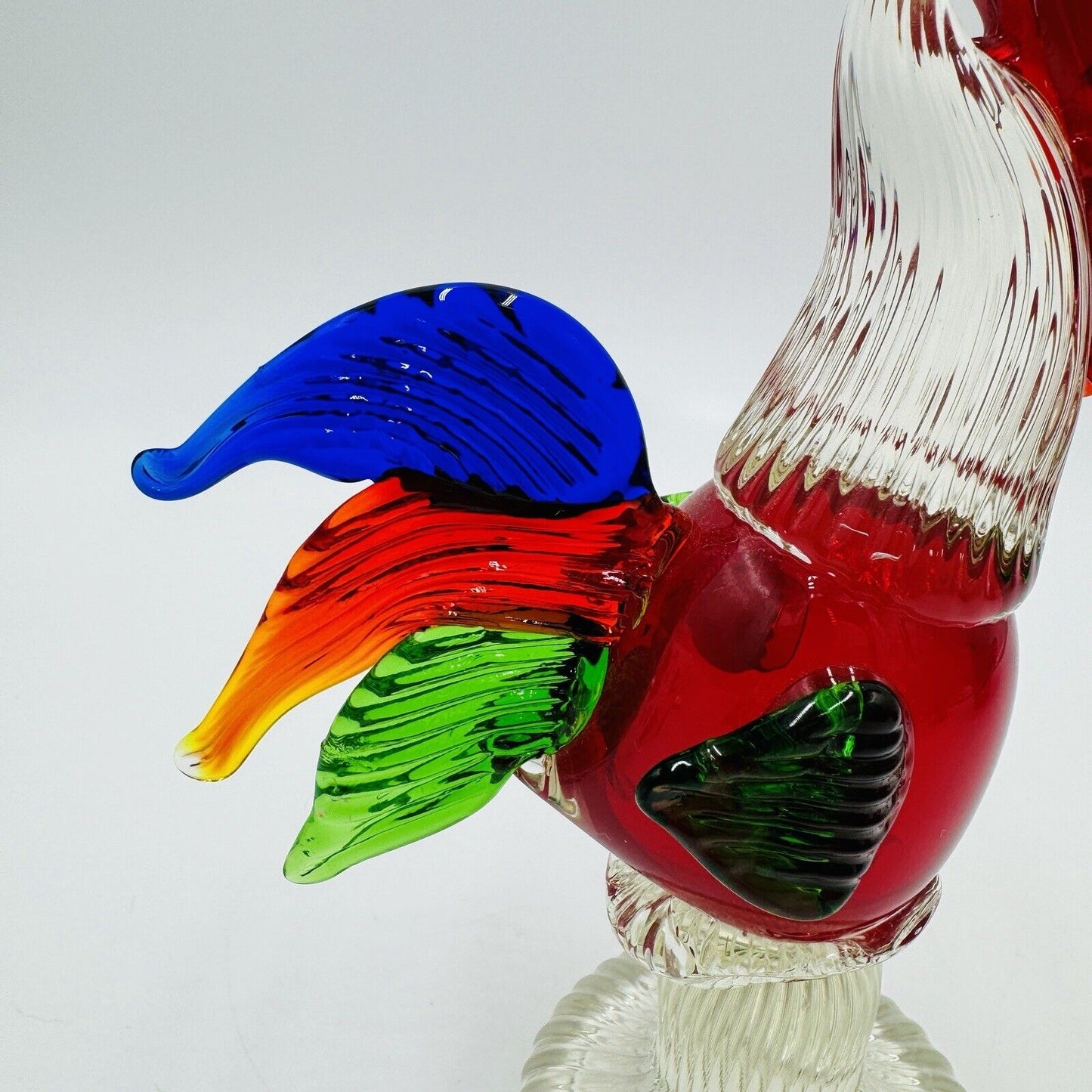 Hand Blown Art Glass Multicolor Rooster Figurine Hand Crafted Chicken Bird 7in