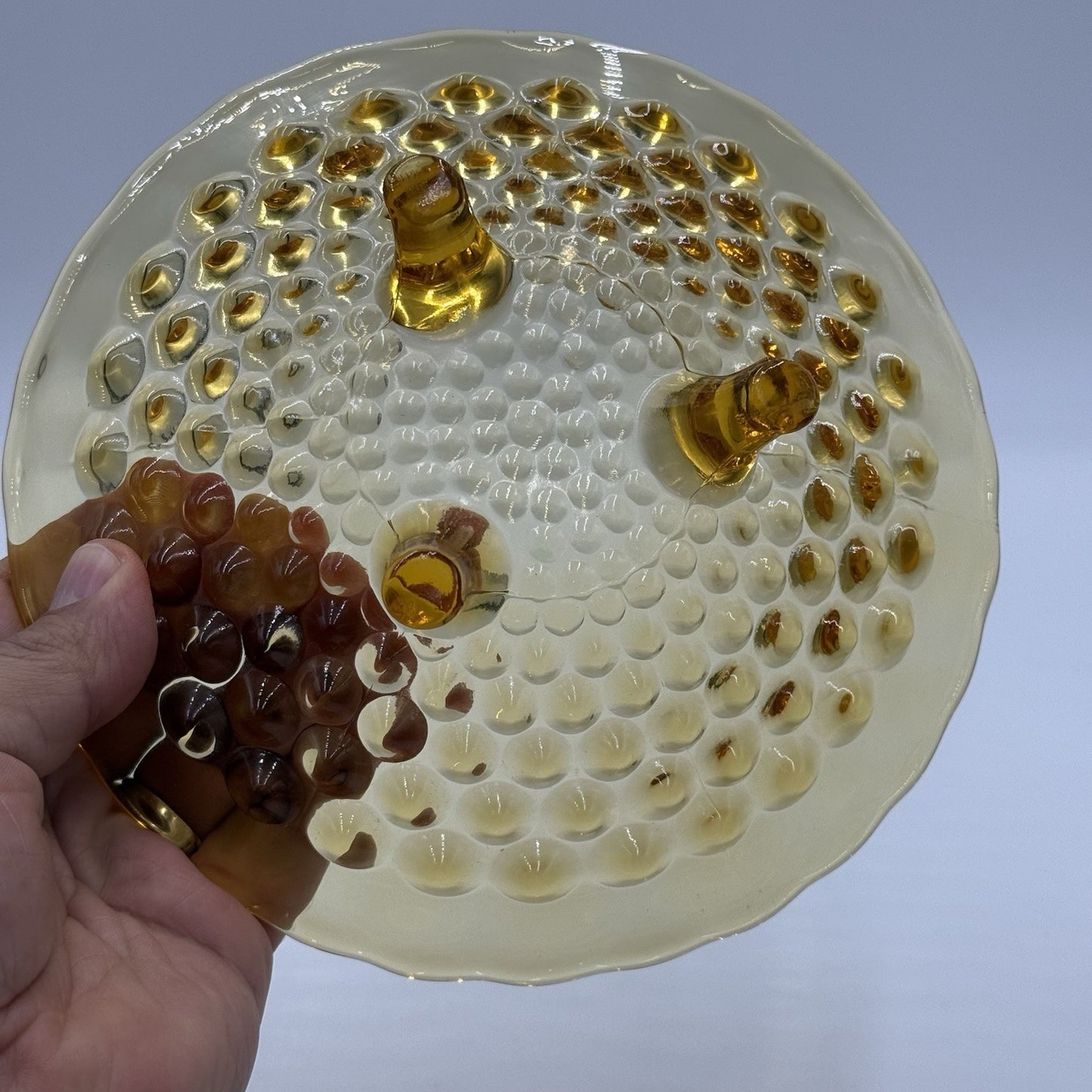 Vintage L.E. Smith Art Glass Amber footed Hobnail Bowl Candy Dish 2”x7”