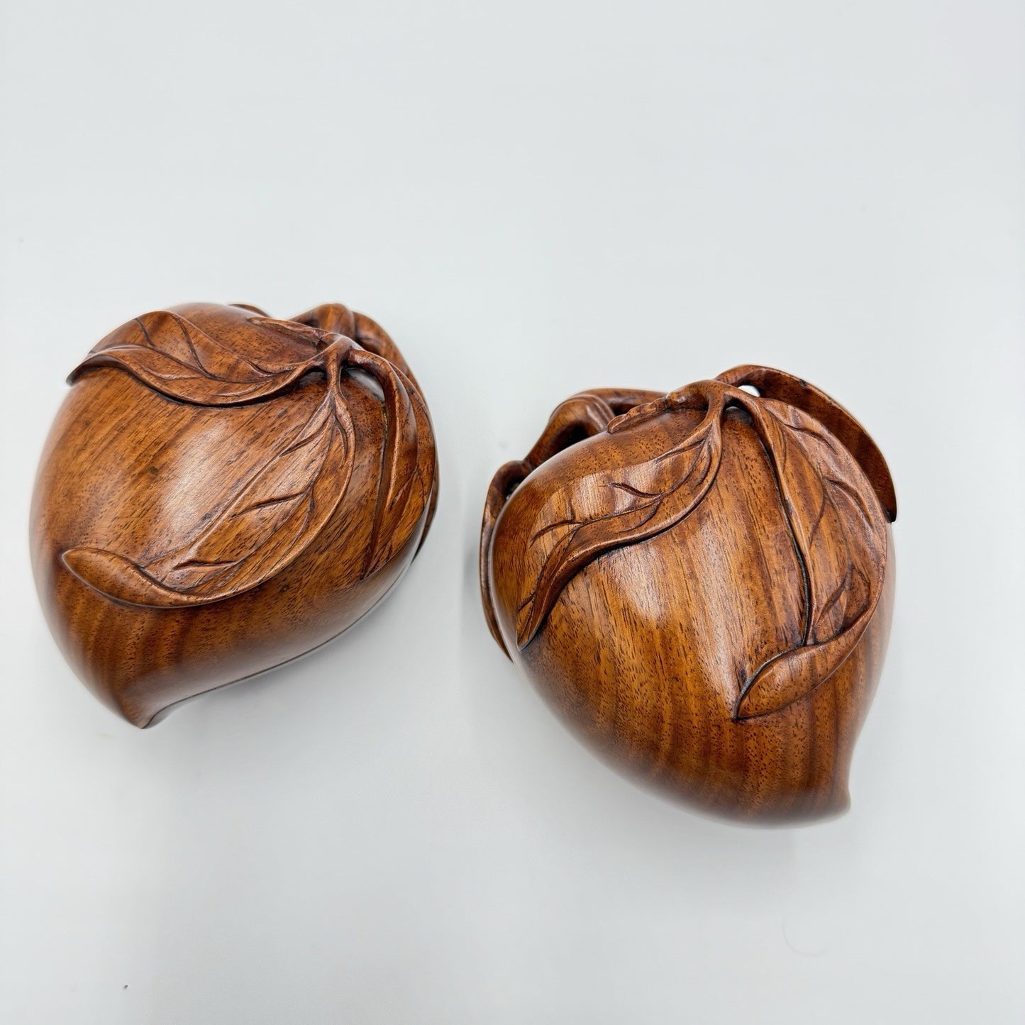 RARE Vintage Solid Wood Hand Carved Fruit Leafy Trinket Box Ornate Folk Art