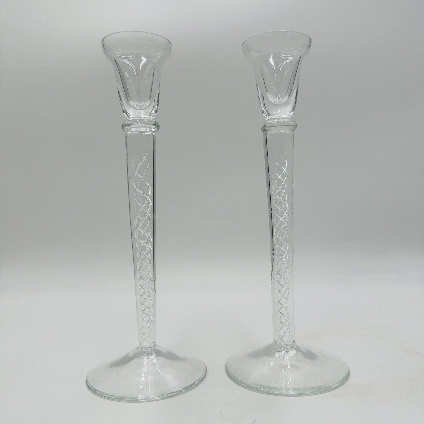Vintage Air Twist Double Helix Candlestick Candle Holder Hand Blown Pair 10"h