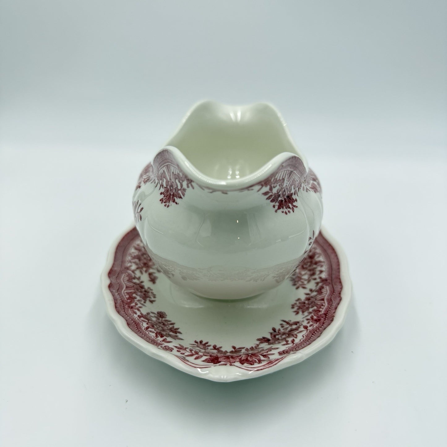 Vintage Villeroy & Boch Gravy Boat Porcelain Fasan Germany Red Floral Mettlach