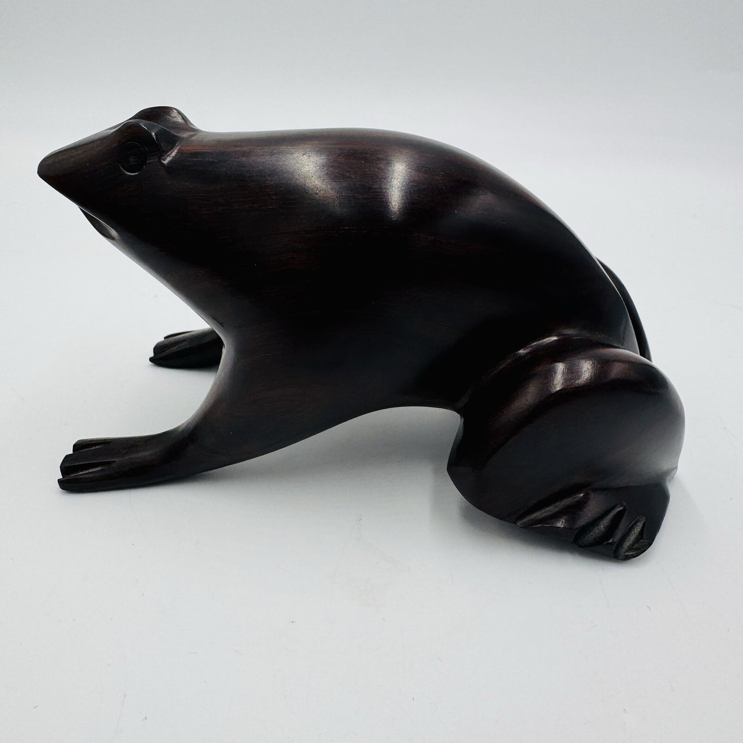 Frog Sculpture Mid Century Modern Carved Rosewood Figurine Solid Ironwood 7in