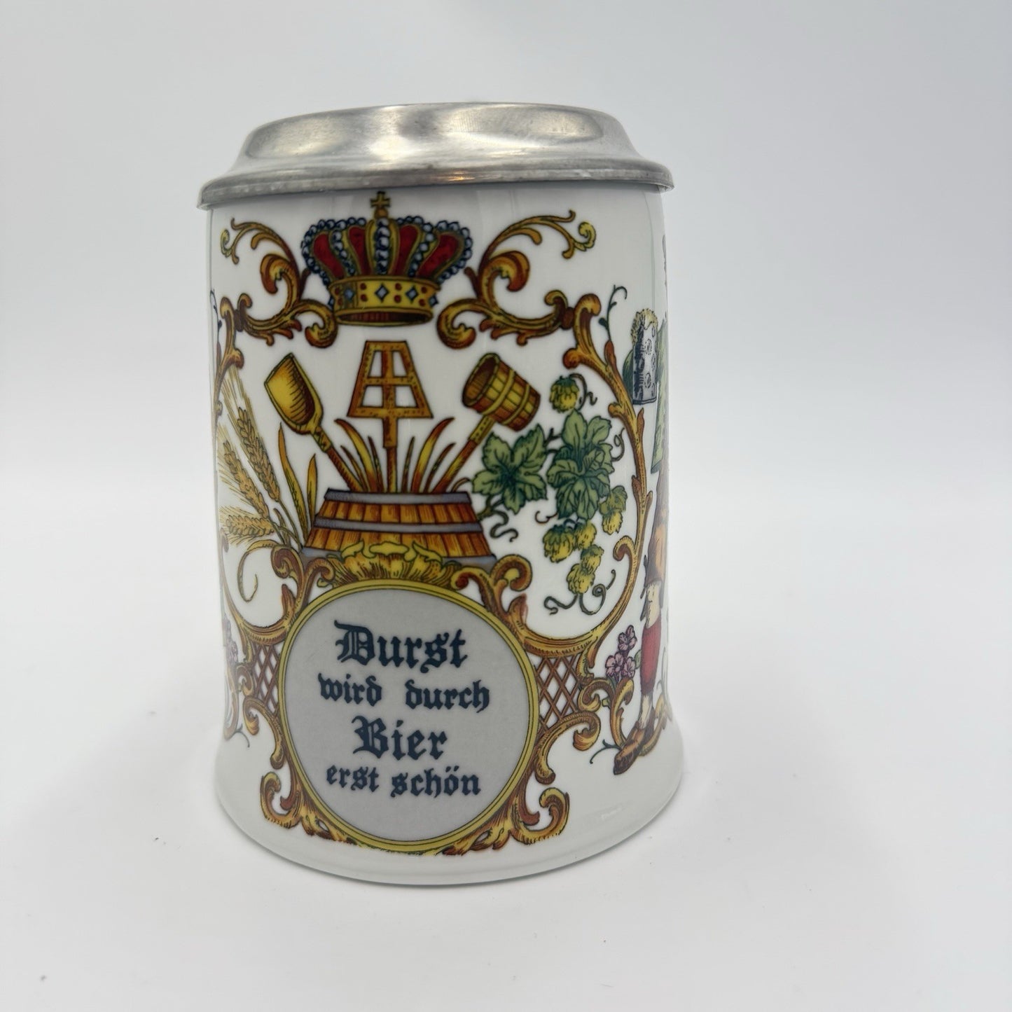 DR. Merkle Atelier German Ges. Gesch Lidded Beer Porcelain Stein 6”