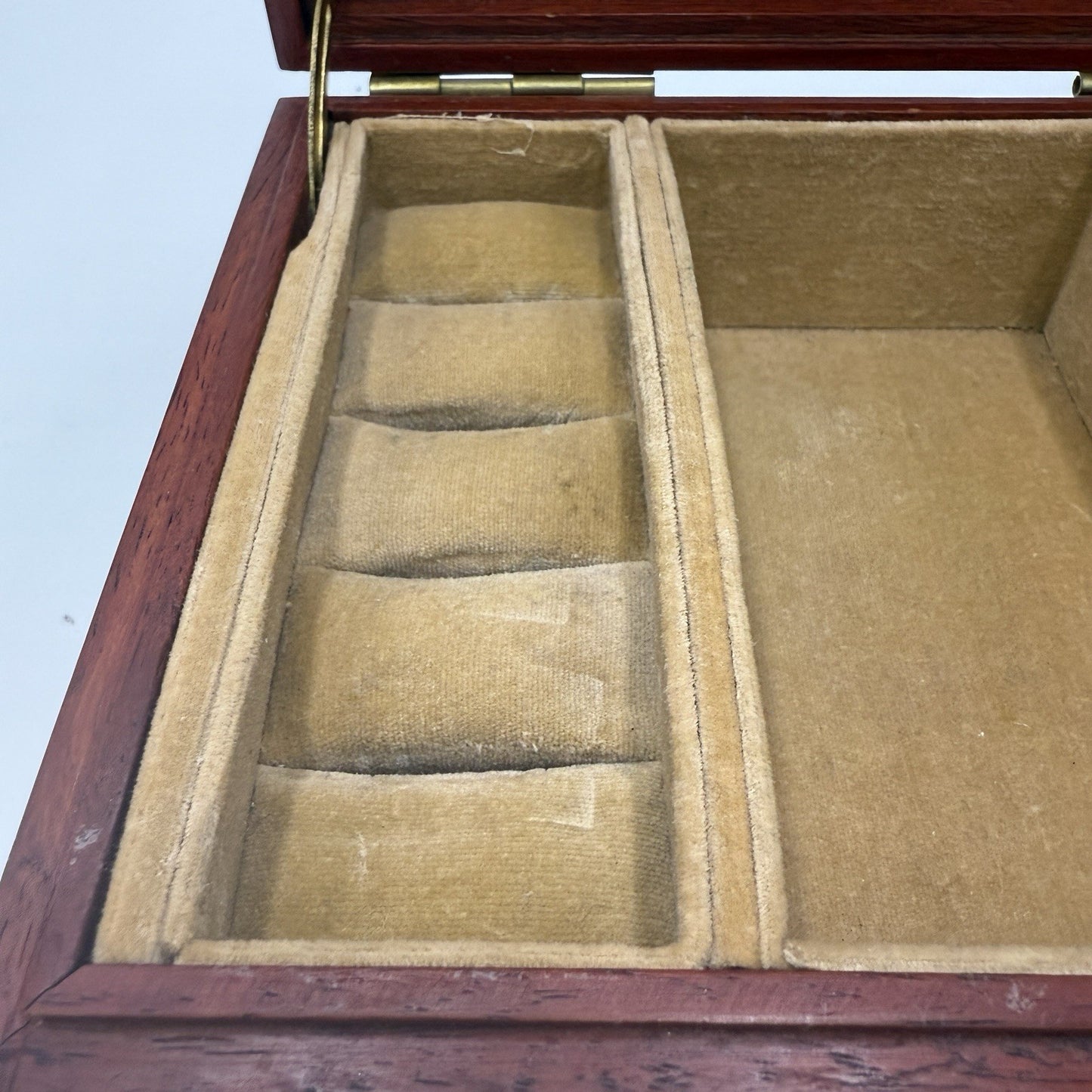 Chinese Classical Rosewood Brass Velvet Art Jewelry Case Trinket Box Wooden Asia