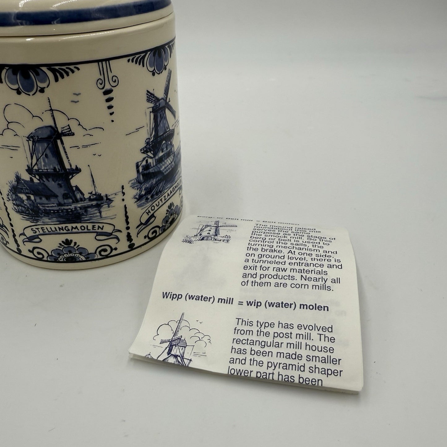 Vintage Delft Blue Windmill Storage Canister Hand Painted Dutch COA Paperwork