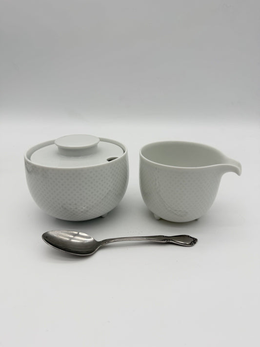 Rosenthal Porcelain Studio Linie Germany Sugar Bowl & Creamer White Glossy Vtg