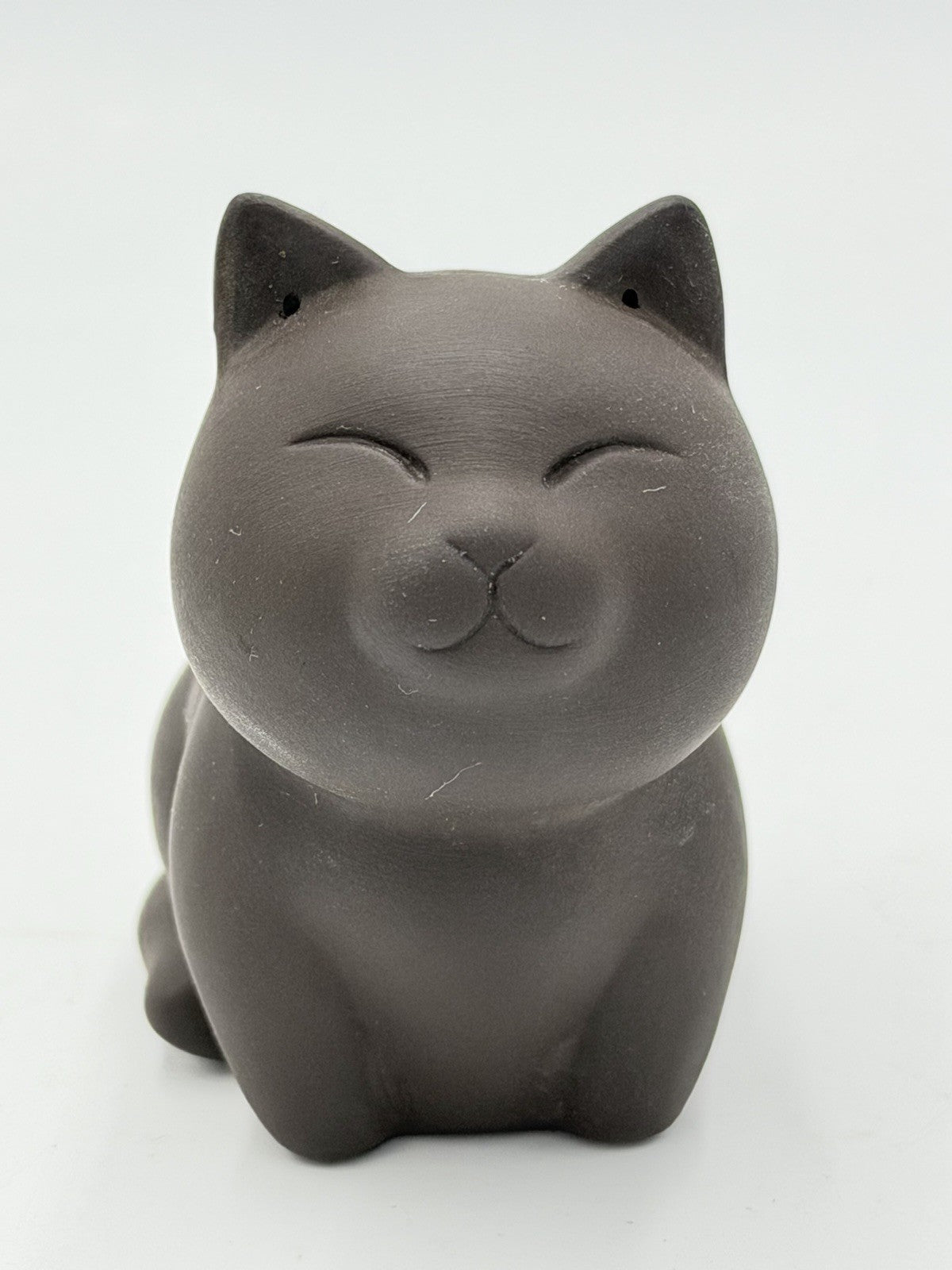 Chinese Art Pottery Kitty Cat Figurine Brown Hand Made Small