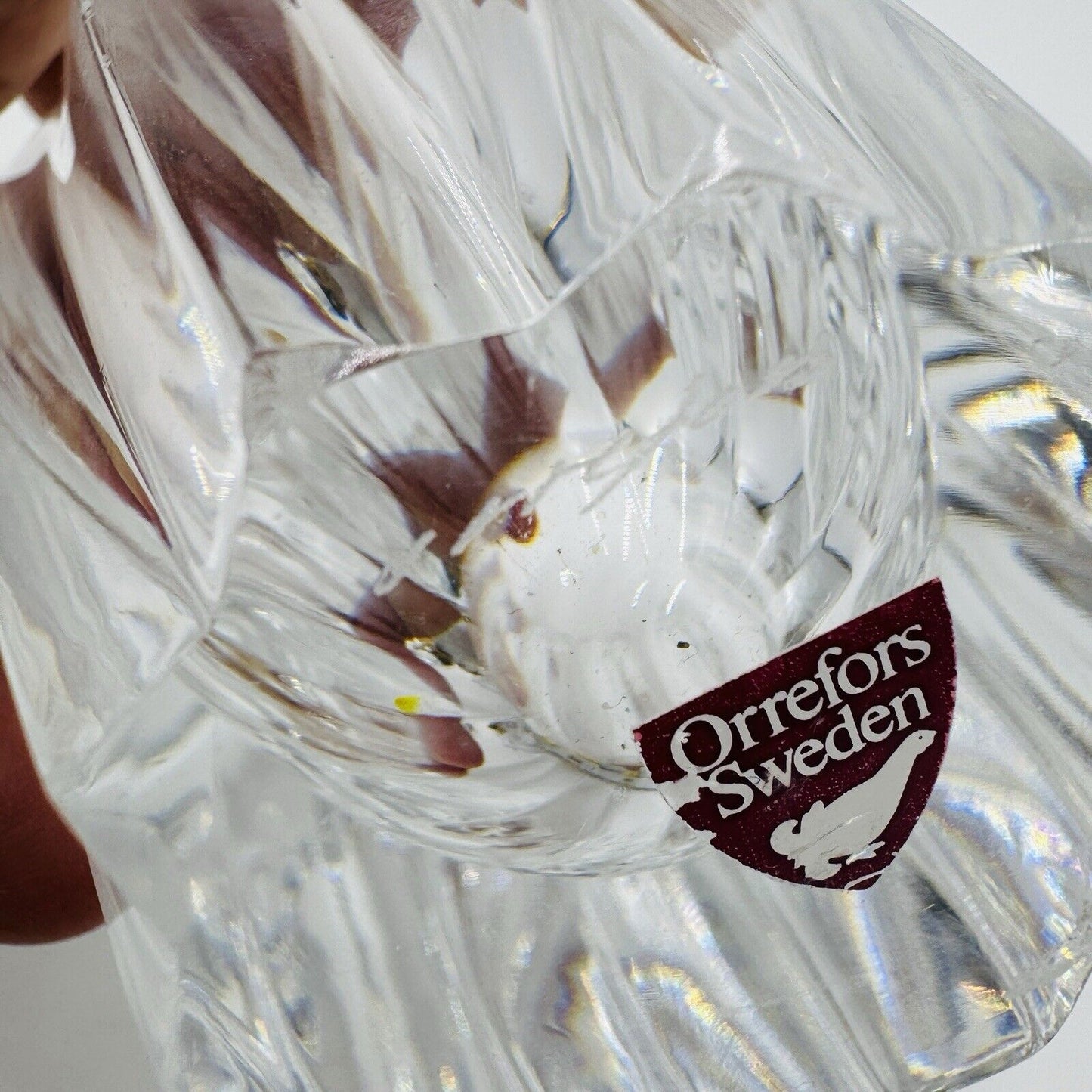 Vintage Orrefors Crystal FLEUR VASE Sweden 6” Lead Original Sticker Decor