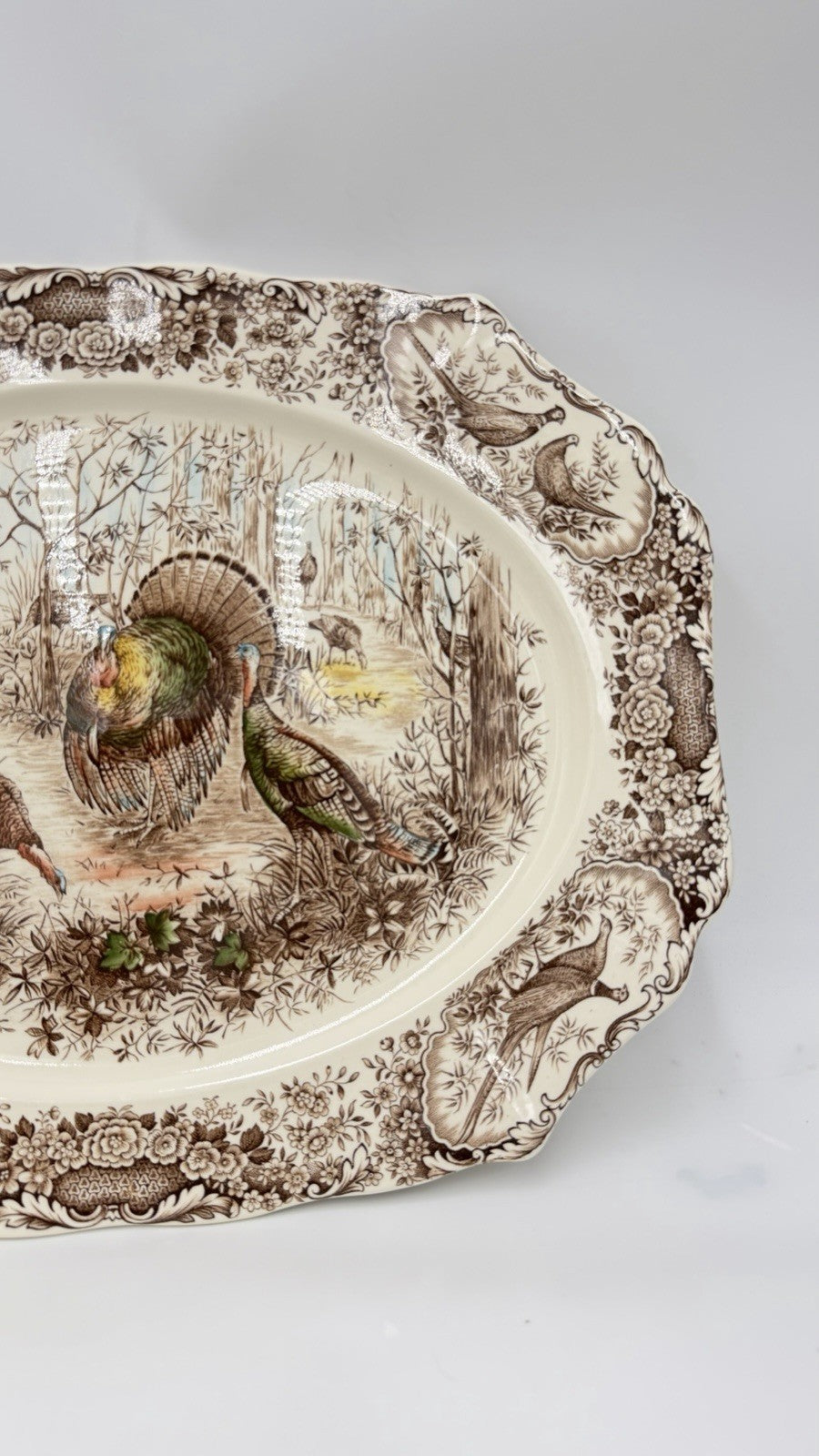 Johnson Bros Windsor Ware Woodland Wild Turkeys Serving Platter Ceramic 20”x16”