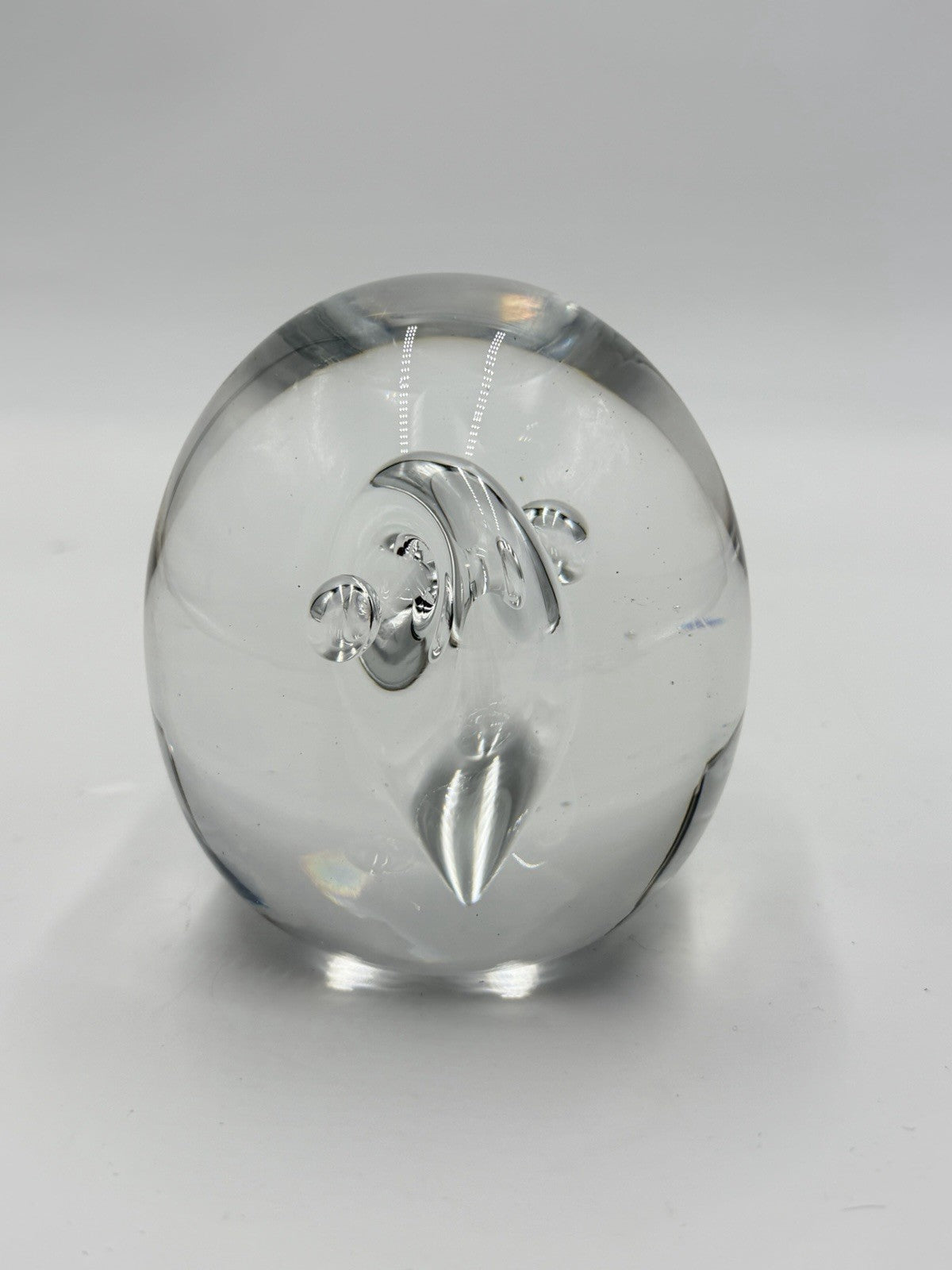 Vintage Åhus Ahus Sweden Art Glass Abstract 1993 Clear Paperweight 3.5”
