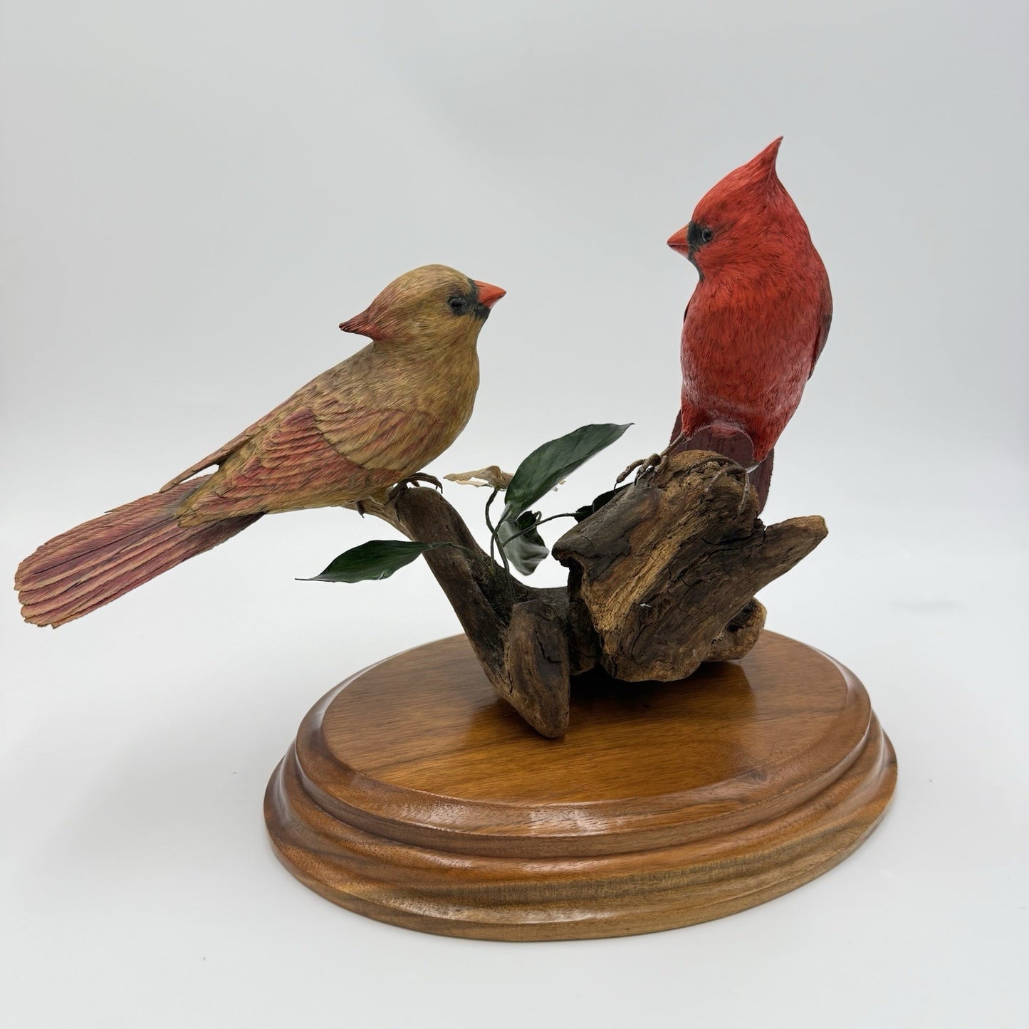 Vintage Susan Young Folk Art Wood Carving Northern Pair Cardinal Perched Signed