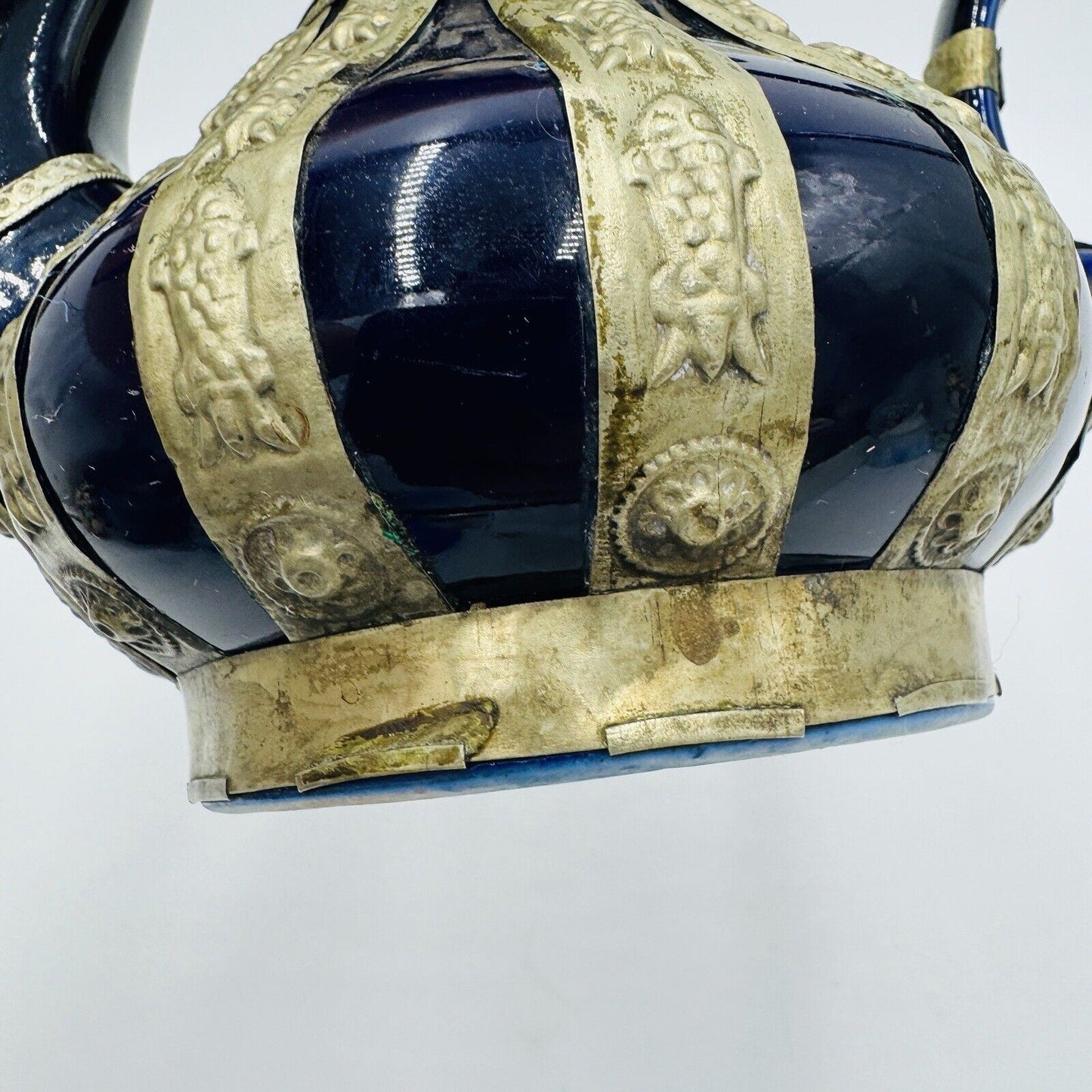 Antique Chinese Blue Cobalt Ornate Brass Design Teapot Porcelain