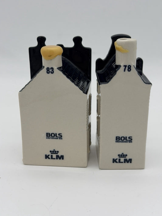 KLM Blue Delft Houses BOLS Amsterdam Empty #83 & #78 Decanters