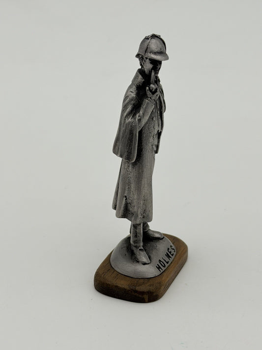 Vintage Sherlock Holmes miniture Solid pewter On Wood Base Figurine 3.5”