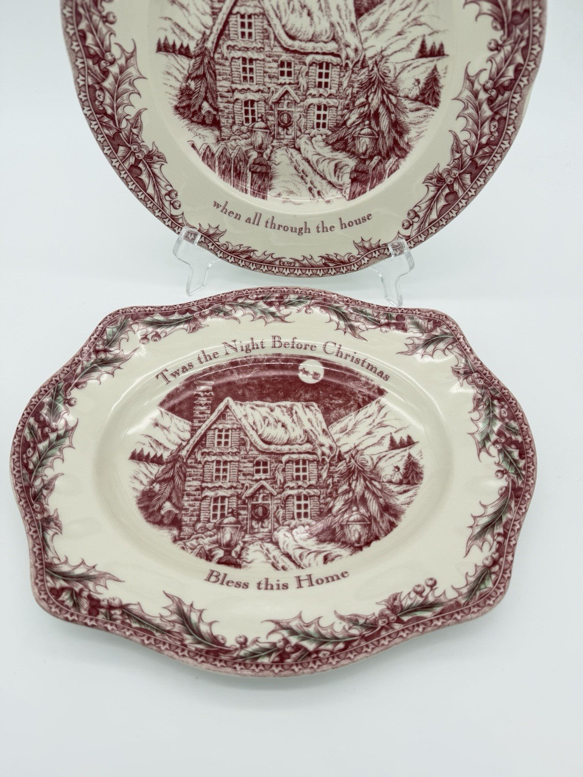 Vintage Johnson Brothers England Porcelain Twas The Night Plate & Platter Red