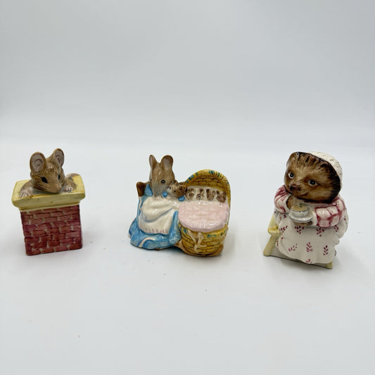 Royal Albert Beswick England Porcelain Beatrix Potter Mice Figurines Set 3 PCs