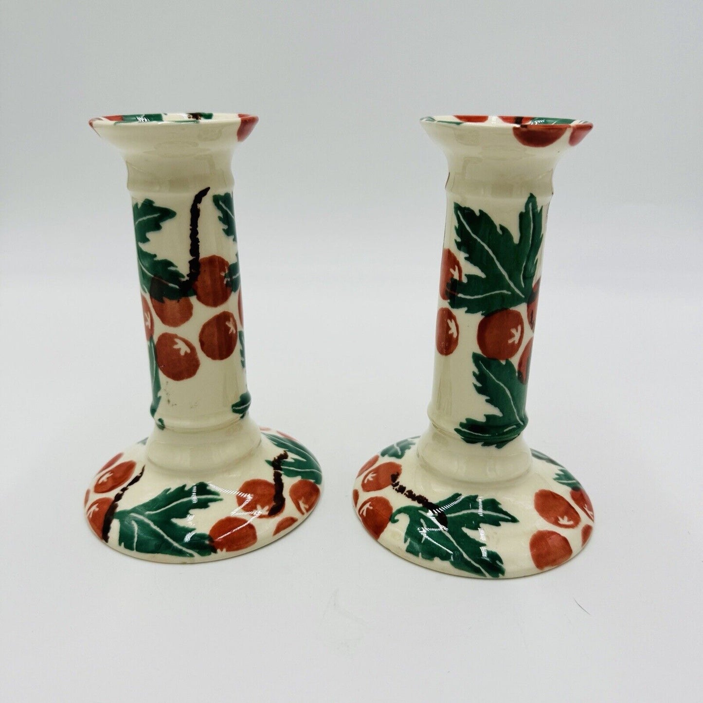Moorland Candle Holders Staffordshire England Hand Painted Ceramic 6in Antique
