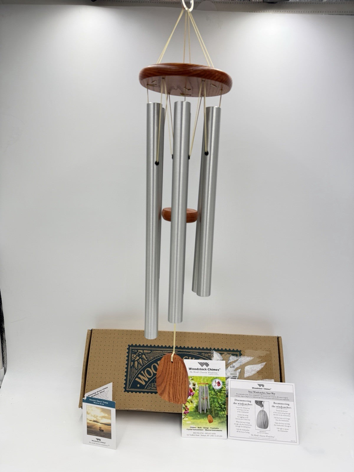 Woodstock Wind Chimes Amazing Grace song Chime Medium Silver O-ring 24” /2019