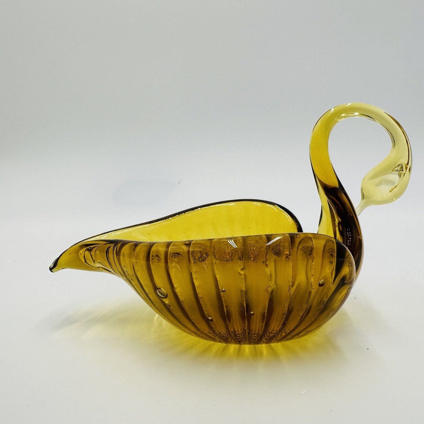 Swan Bowl Glass Figurine Vintage Art Amber Orange Candy Dish Decorative