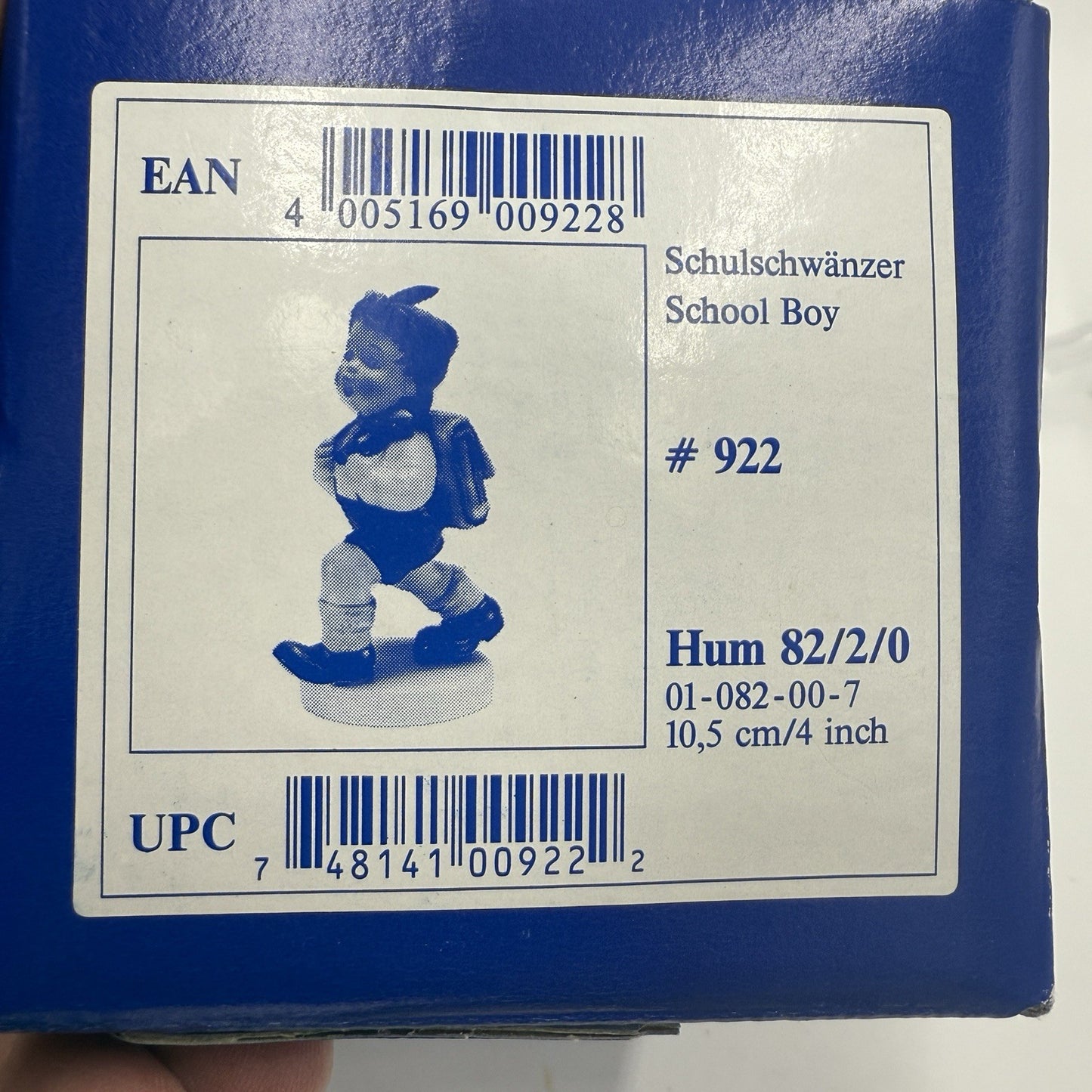 Hummel Goebel "School Boy Porcelain Germany Figurine #822/0 W/box 4” Vintage