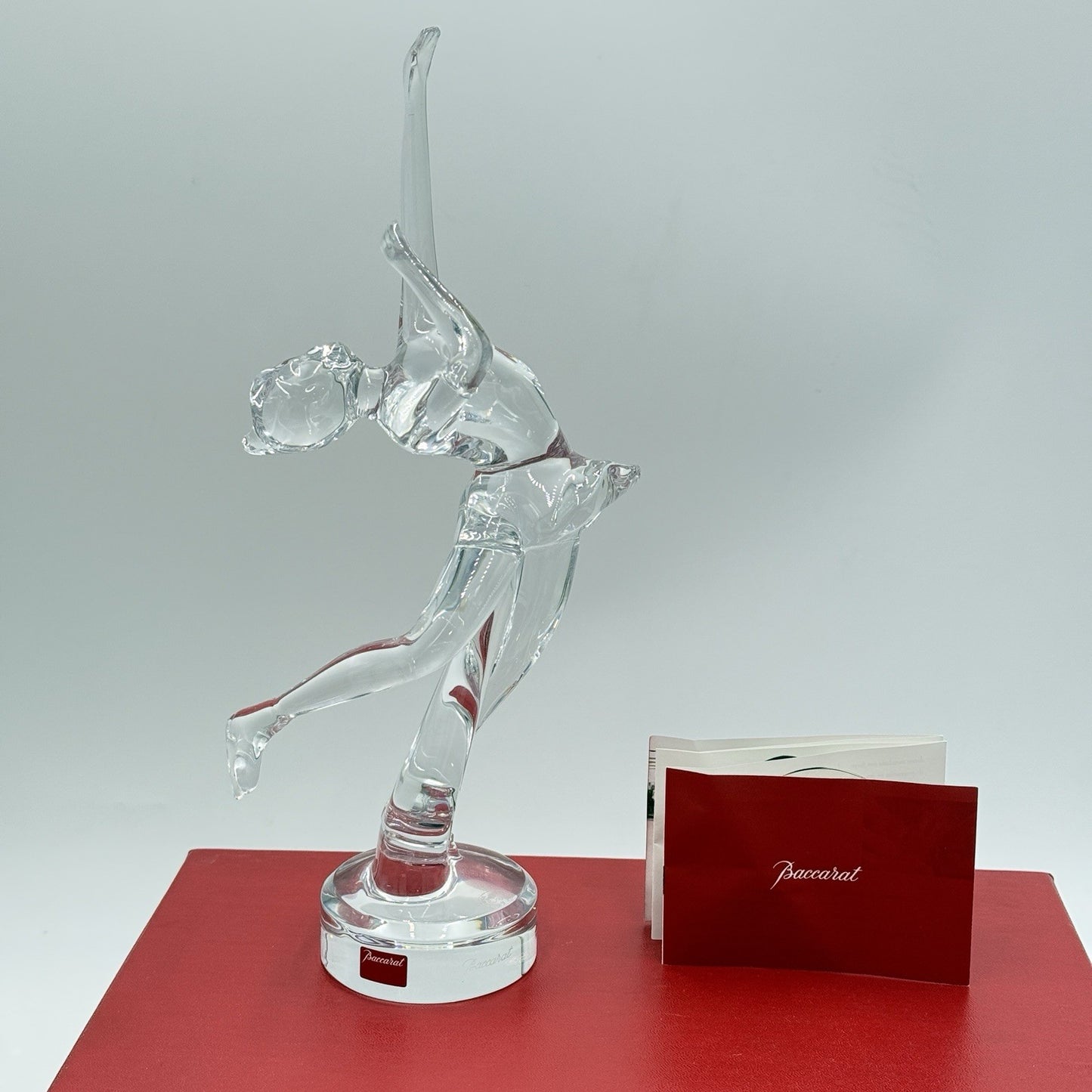 Baccarat France Ice Skater Crystal Figurine 11.5" H Sculpture Clear Vintage Box