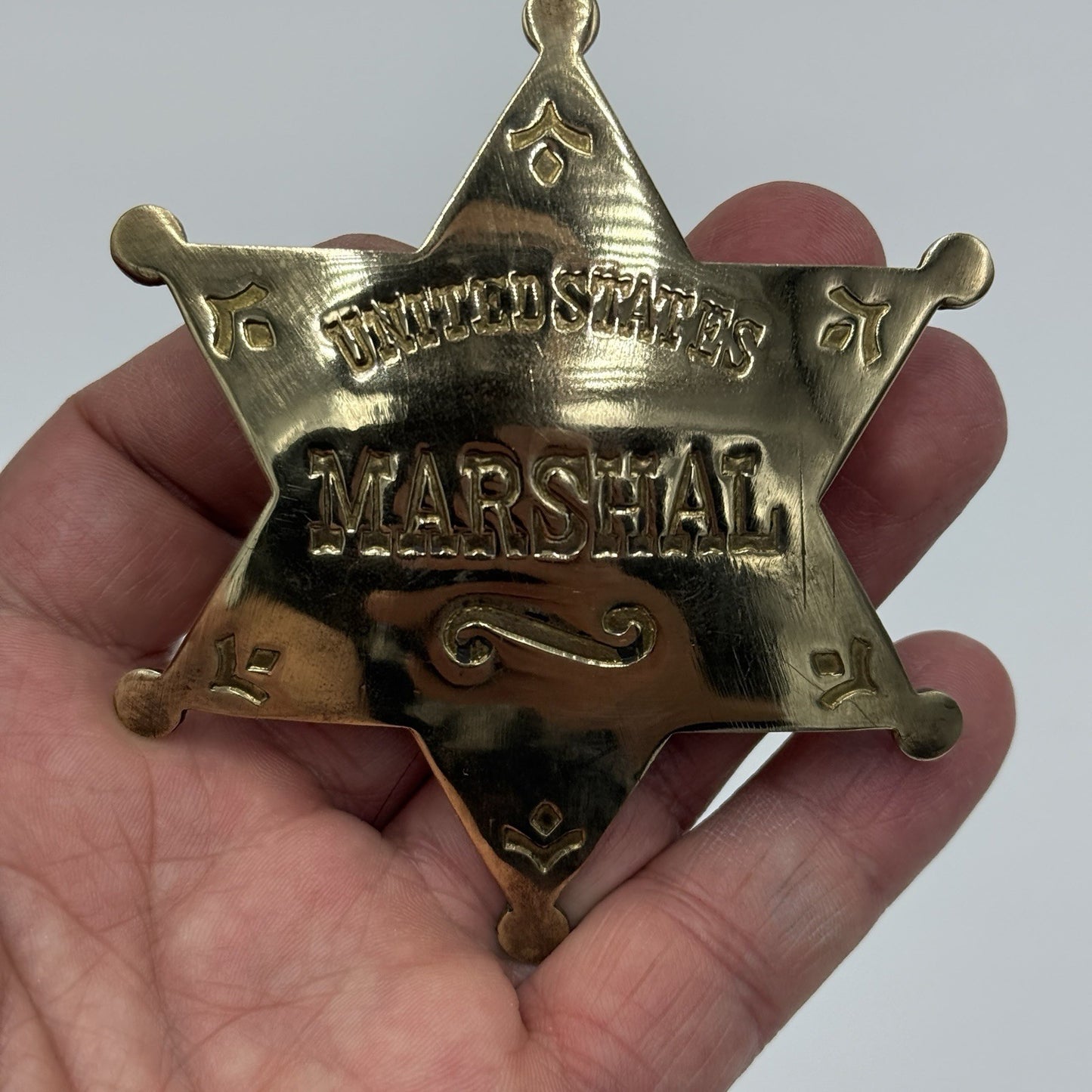 Vintage Solid Brass 3" United States Marshal's 6 Point Star Badge Sedona Az