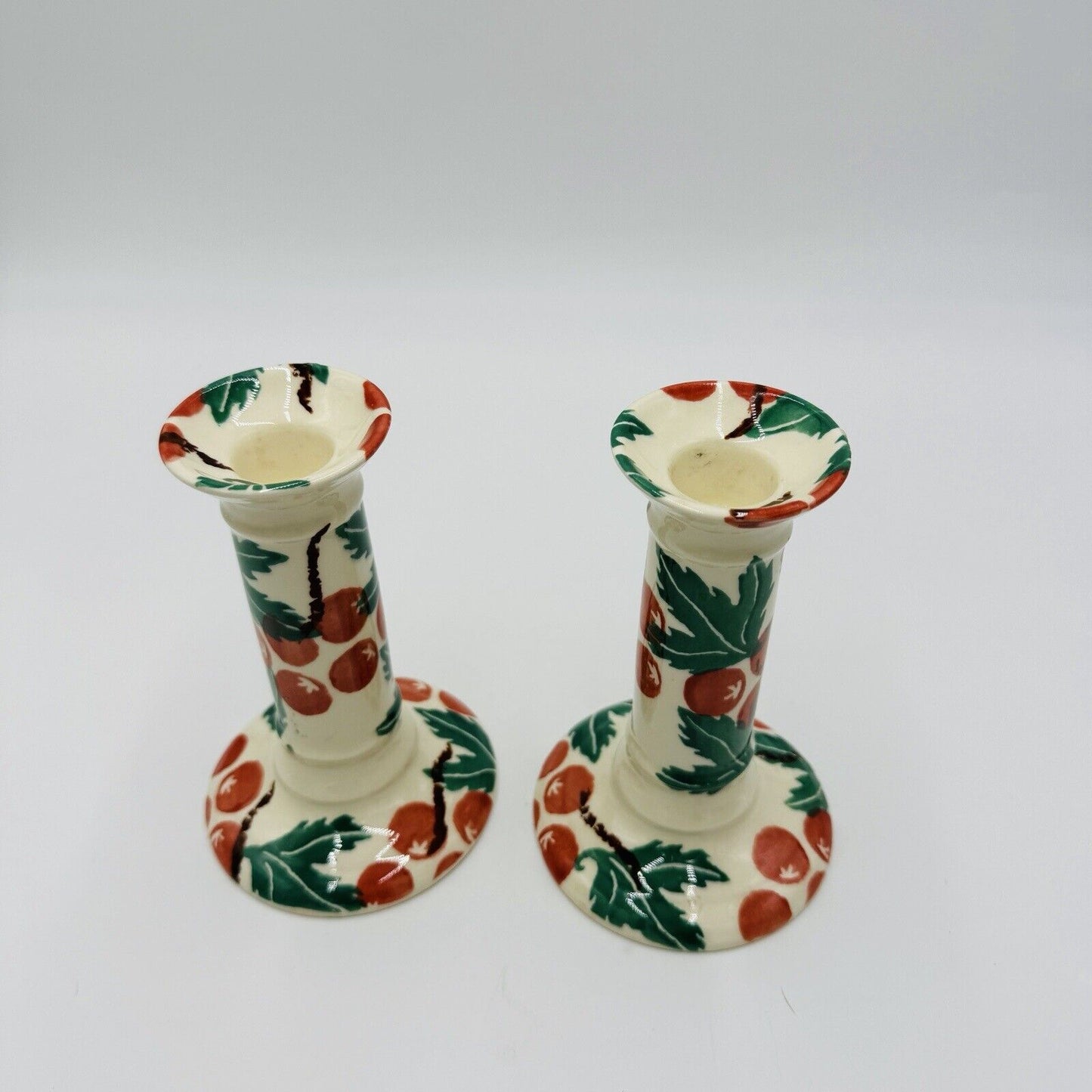 Moorland Candle Holders Staffordshire England Hand Painted Ceramic 6in Antique