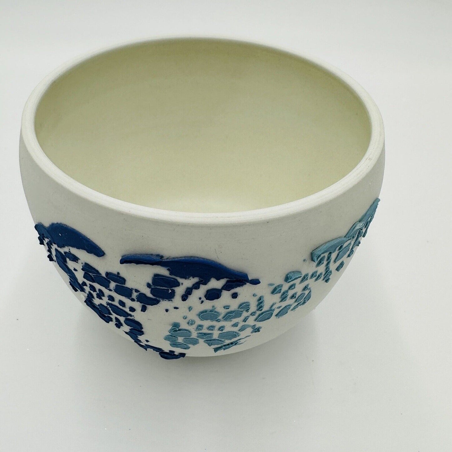 Danish Bowl Pottery Ceramic 1970s White Blue Collection Serveware