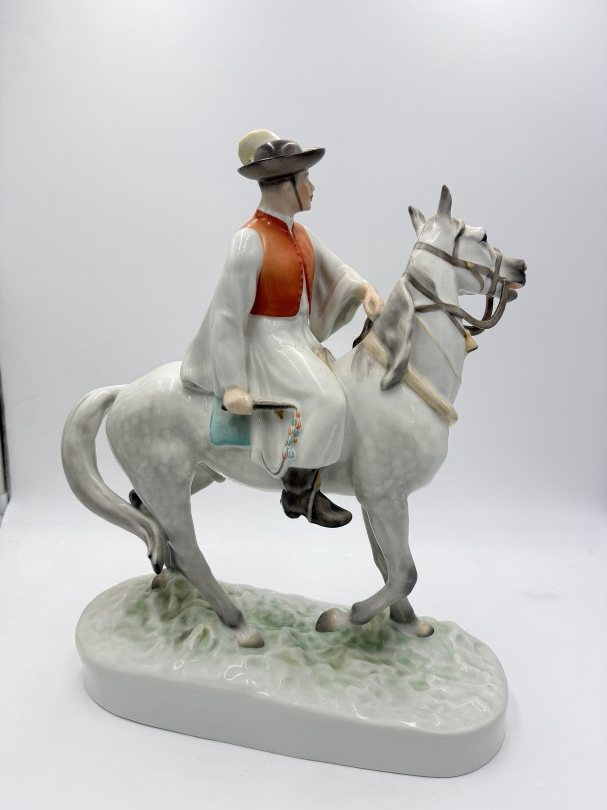 Large Herend Hungary porcelain sculpture #5593 Csikos man on horseback 16”H Mint