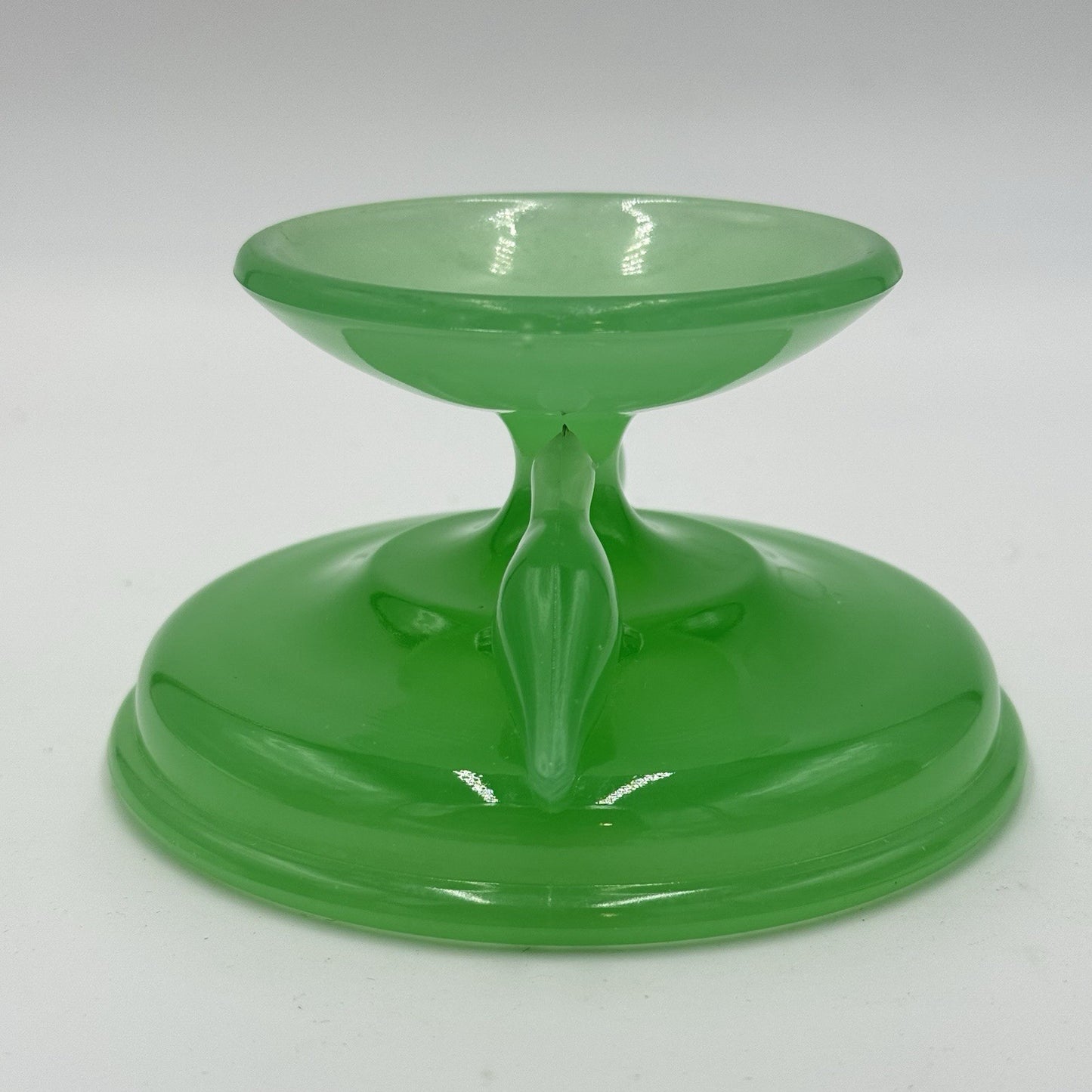 HOUZE Art Glass Jadeite Jade Green Vintage 1930's Bowl Stand Seals 2.5”x 3.5”
