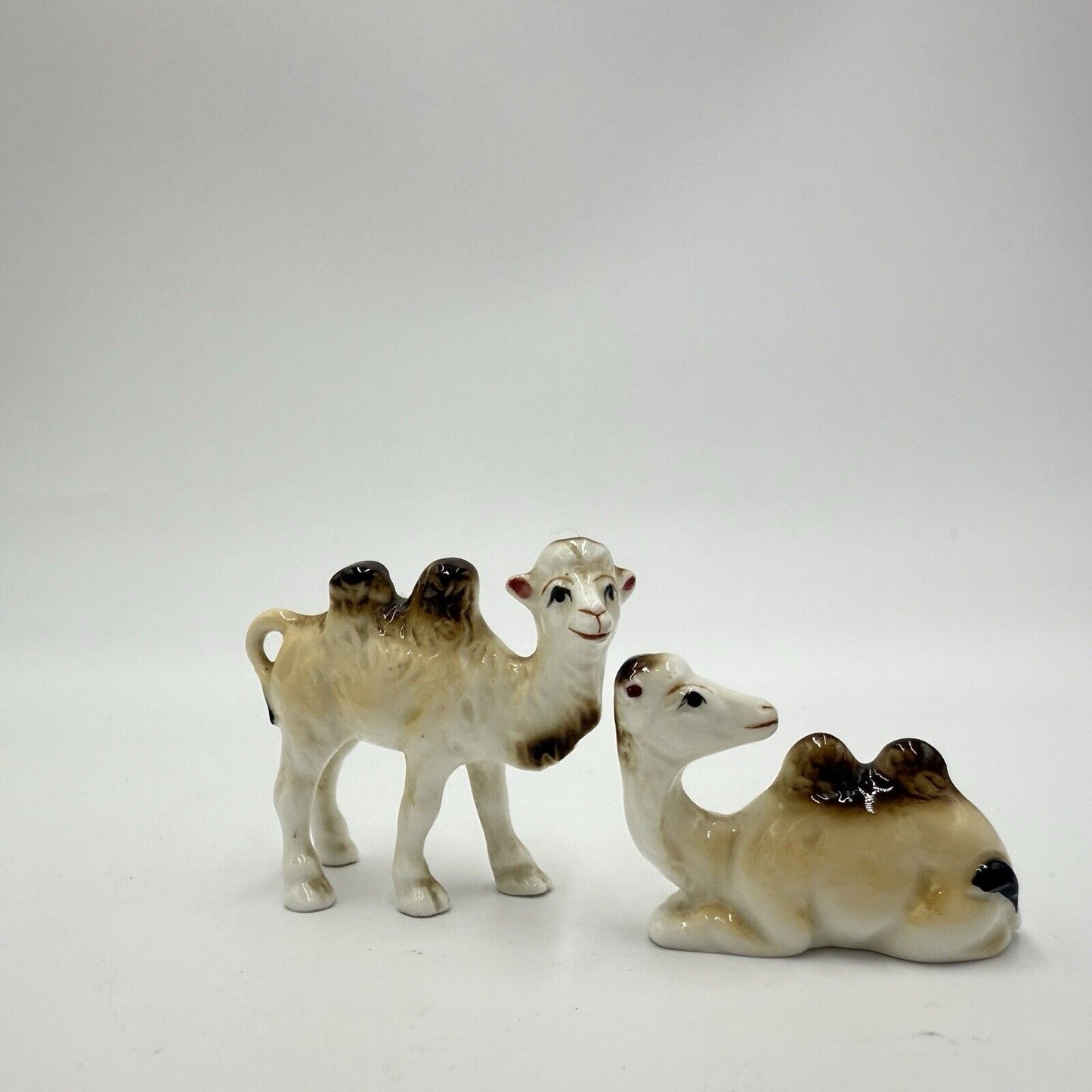 Vintage Japan Bone China Miniature 2 Hump Camels Figurine Pair