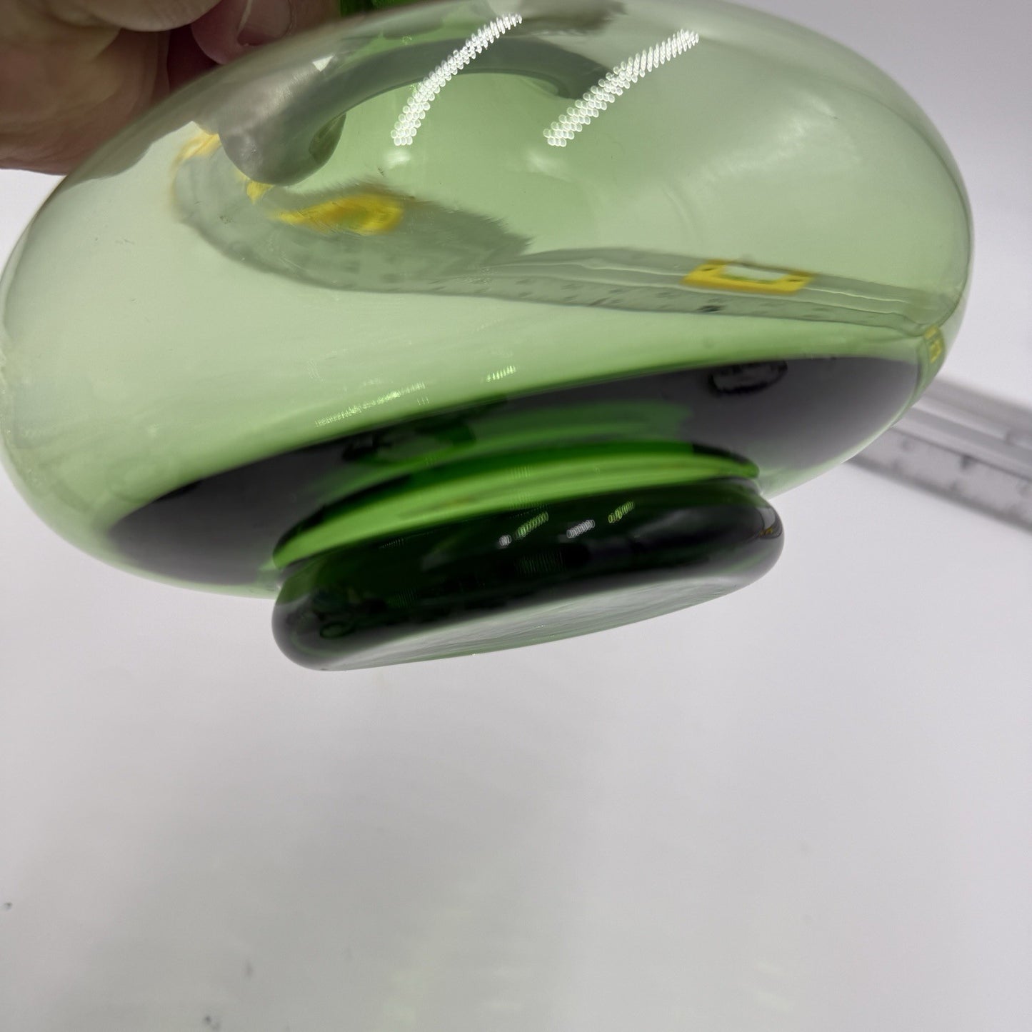MCM Peedee Art Glass Green Decanter Italy 7” W/stopper Wayne Husted of Blenko