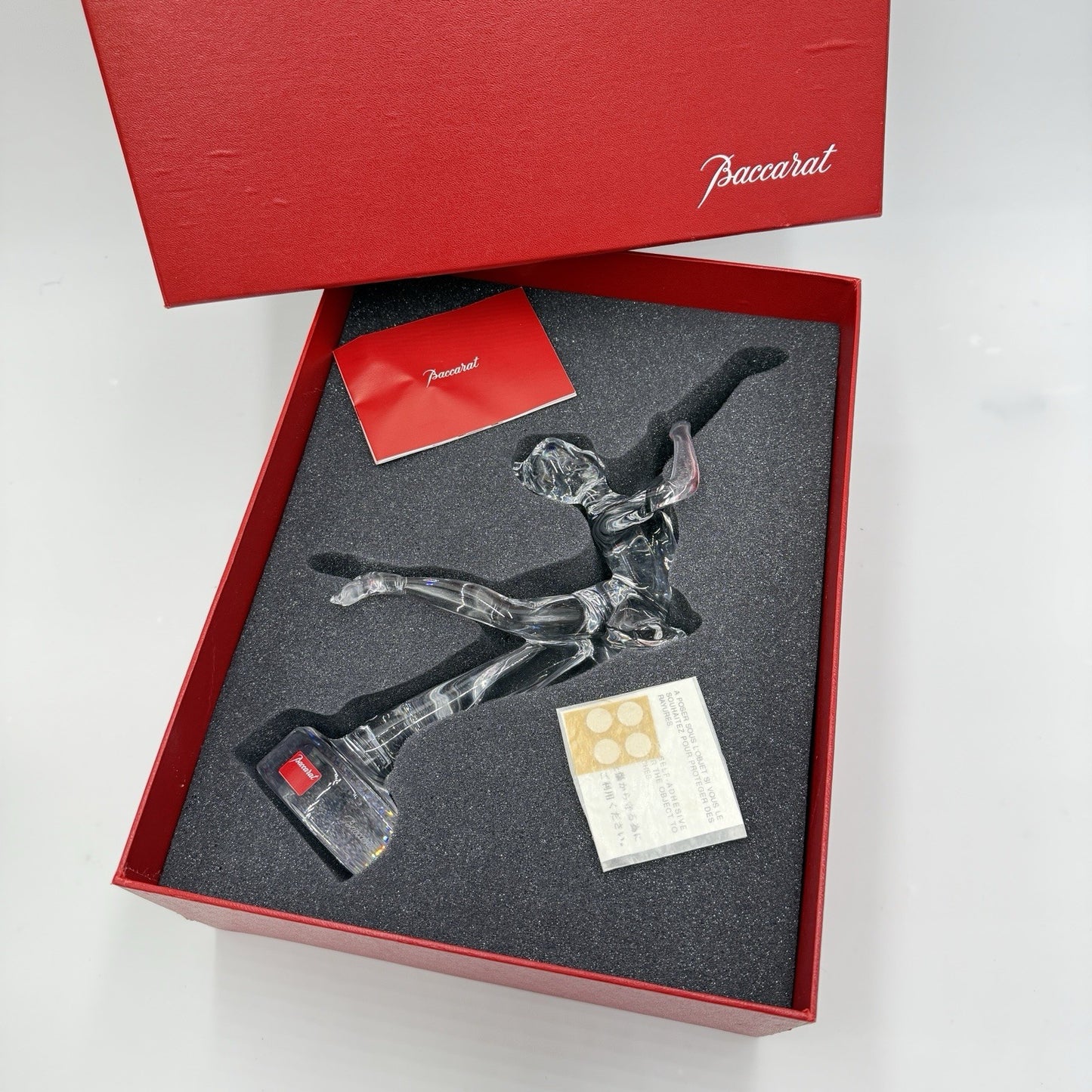 Baccarat France Ice Skater Crystal Figurine 11.5" H Sculpture Clear Vintage Box