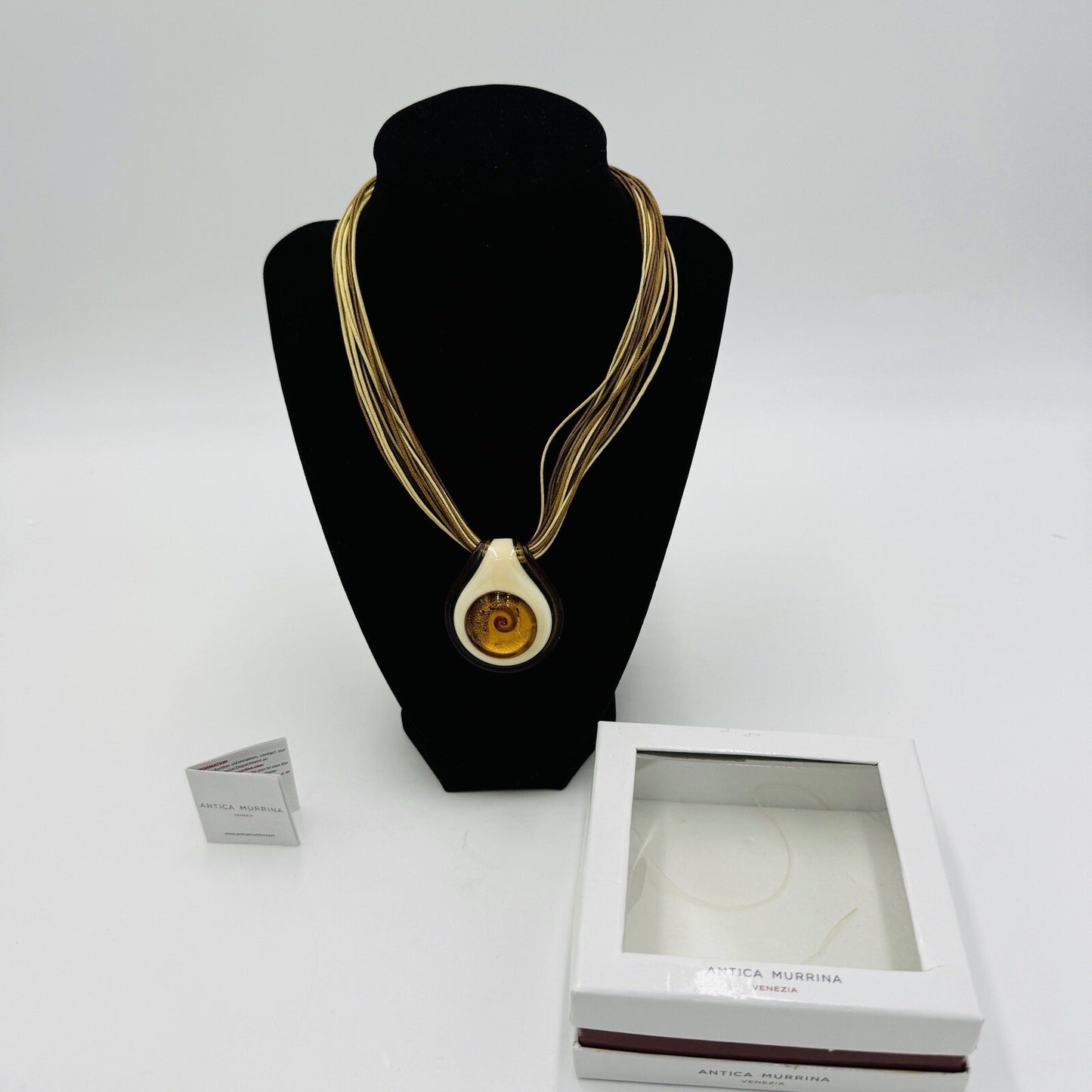 Antica Murrina Venetian Art Glass Amber Swirl Multi Straps Necklace Italy
