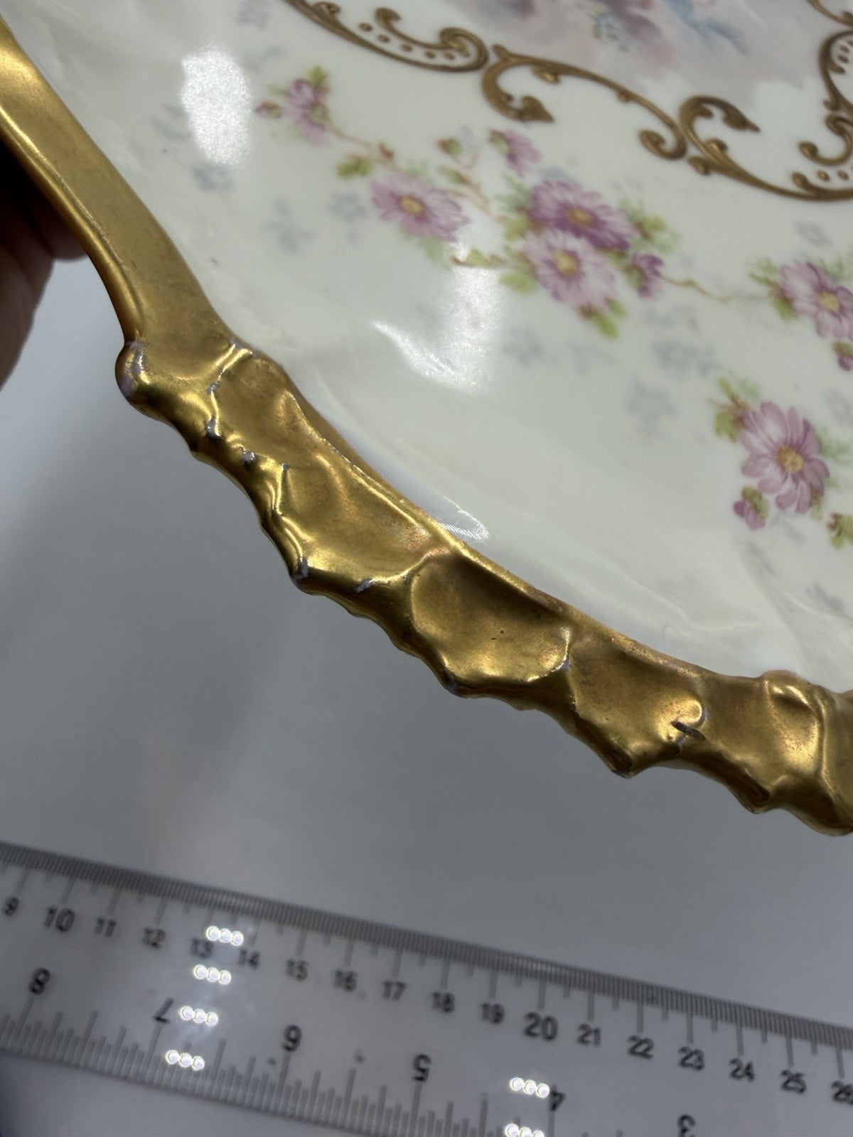 Antique AK Limoges France Cupid Cherubs Gilded Large Rectangle Platter Porcelain