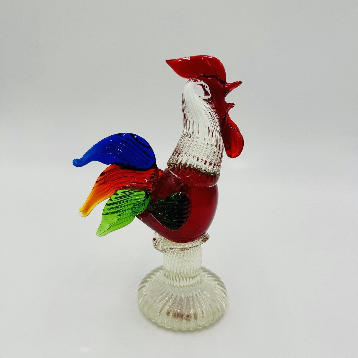 Hand Blown Art Glass Multicolor Rooster Figurine Hand Crafted Chicken Bird 7in