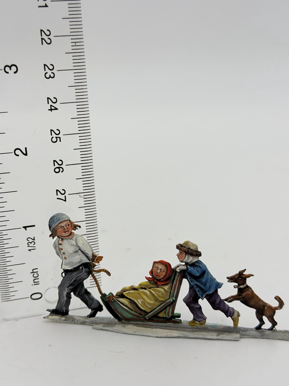 Rare Hans Heinricksen Germany Flat Lead Hand Painted Christmas Figurine 1”x 3”