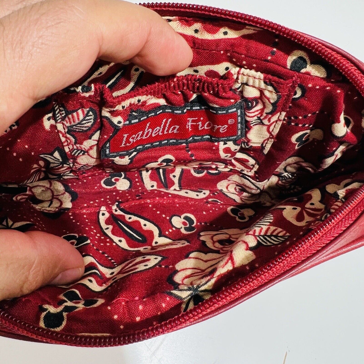 Isabella Fiore Clutch Wristlet Women's Handbag Black Red Embroidered Purse Bag