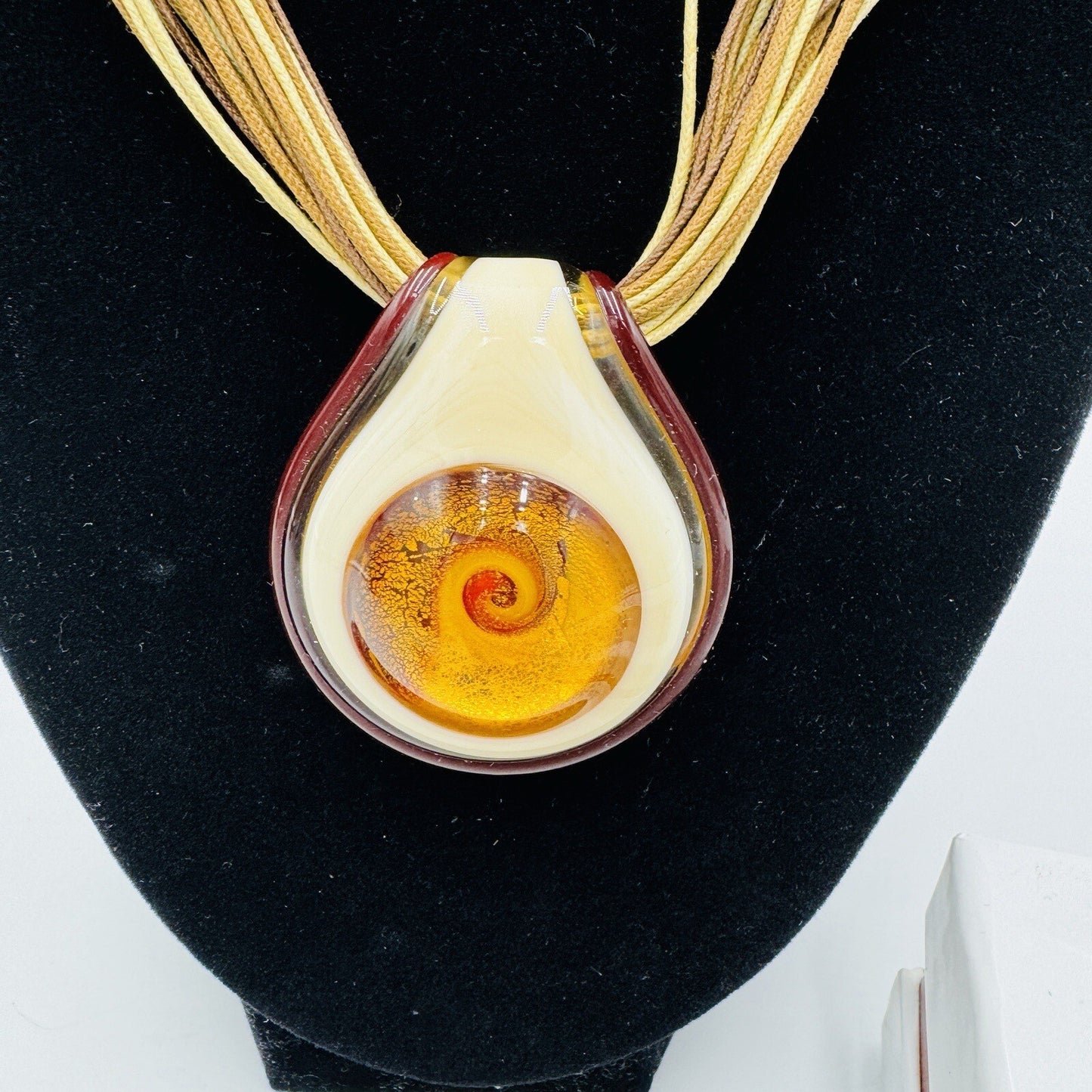Antica Murrina Venetian Art Glass Amber Swirl Multi Straps Necklace Italy