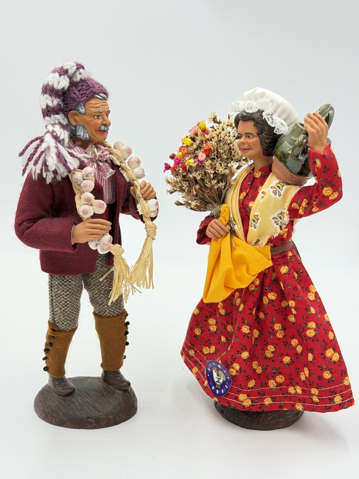 S.Peirano French Pottery Villagers Harvest Folk Art Terra Cotta 8.5” Figurines