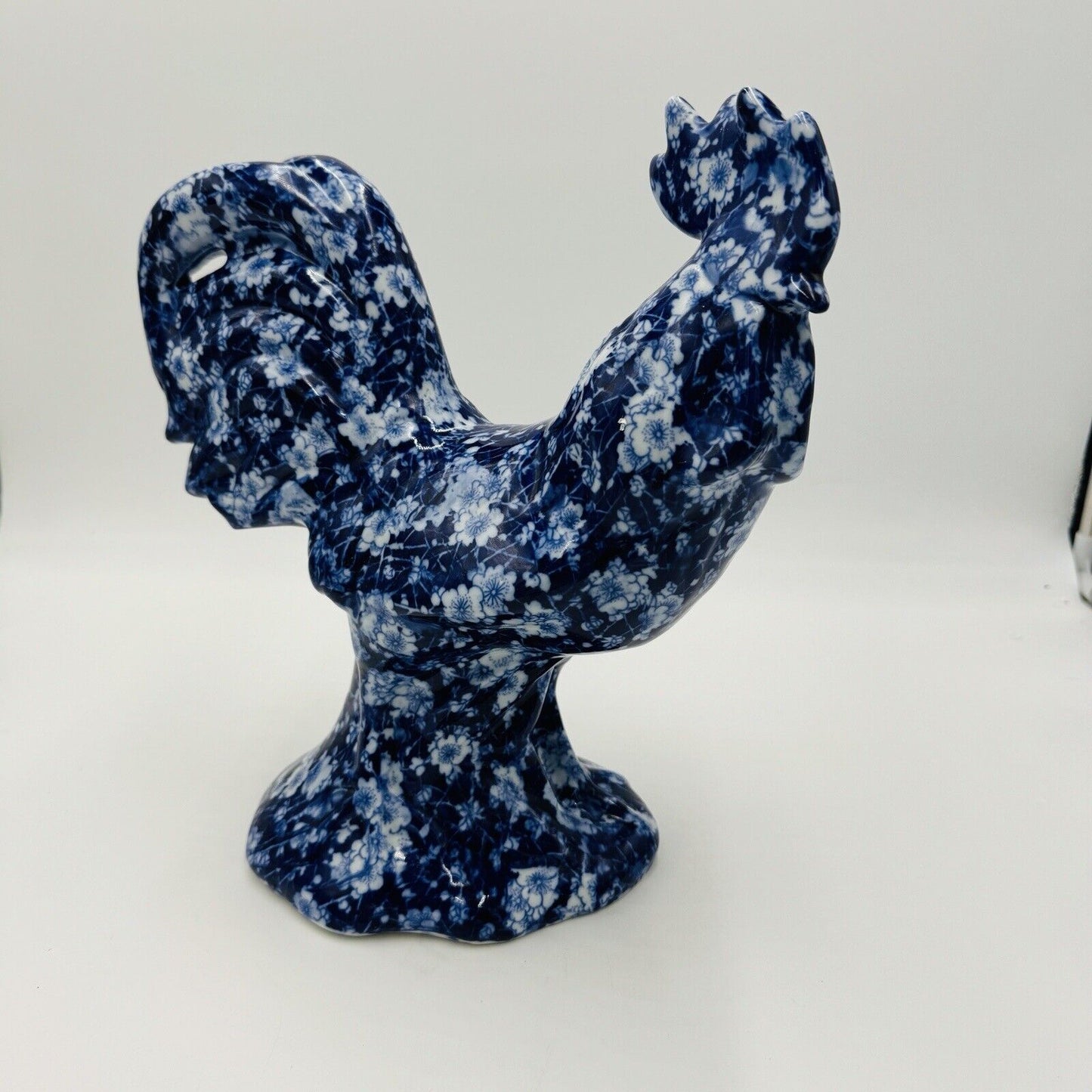Victoria Ware Ironstone Blue White Chintz/Calico large Rooster Figurine Vintage