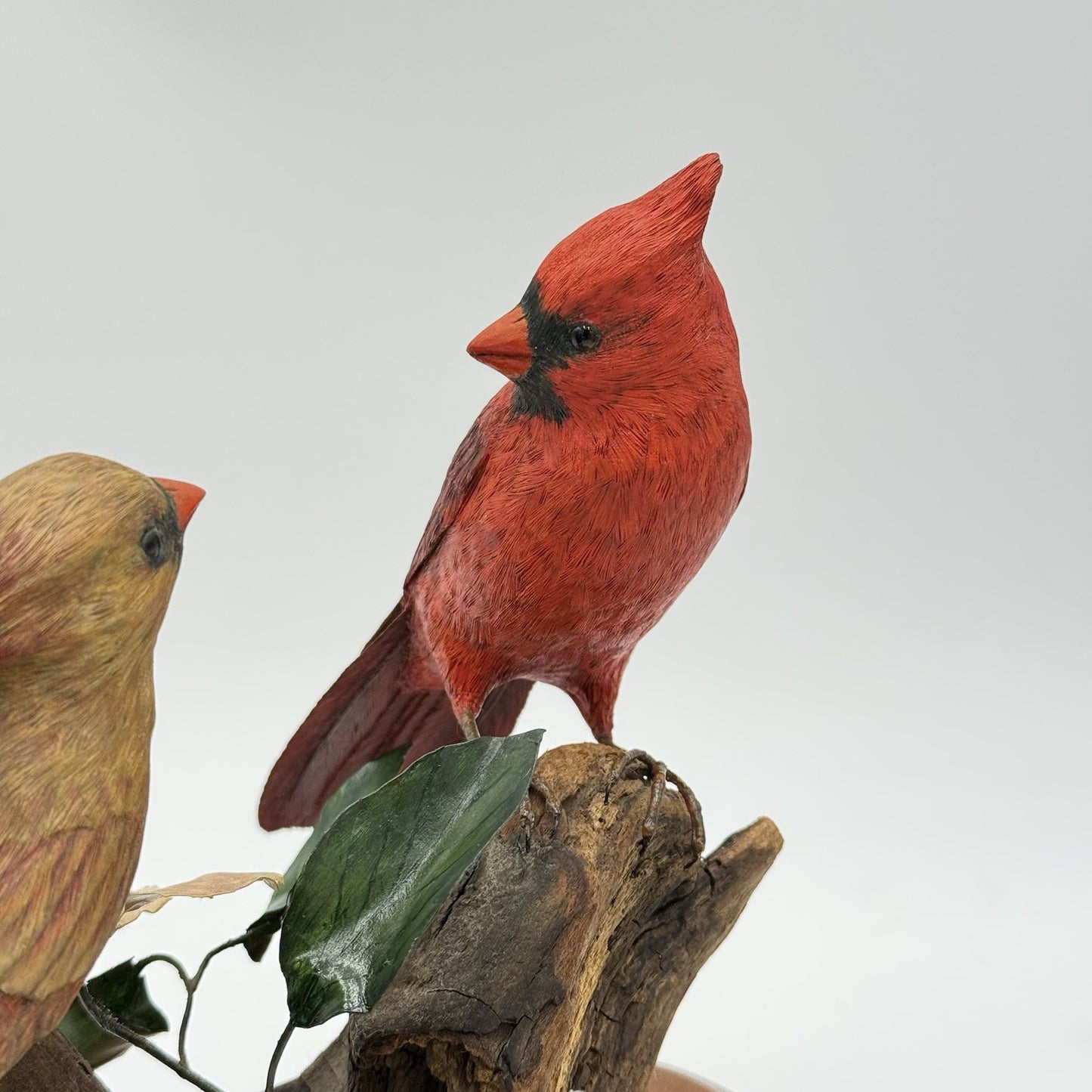 Vintage Susan Young Folk Art Wood Carving Northern Pair Cardinal Perched Signed