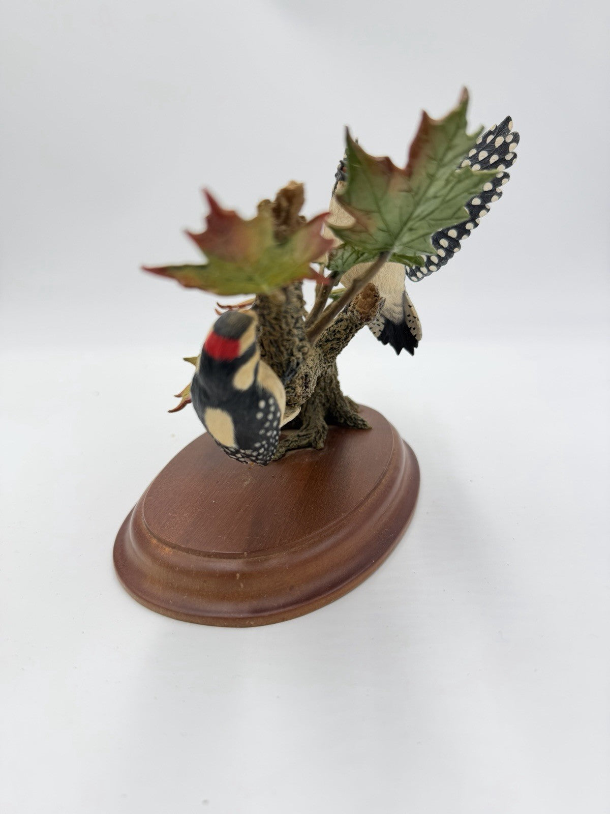Danbury Mint Autumn Wonder Downy Woodpeckers Figurine Bob Guge Wood Base
